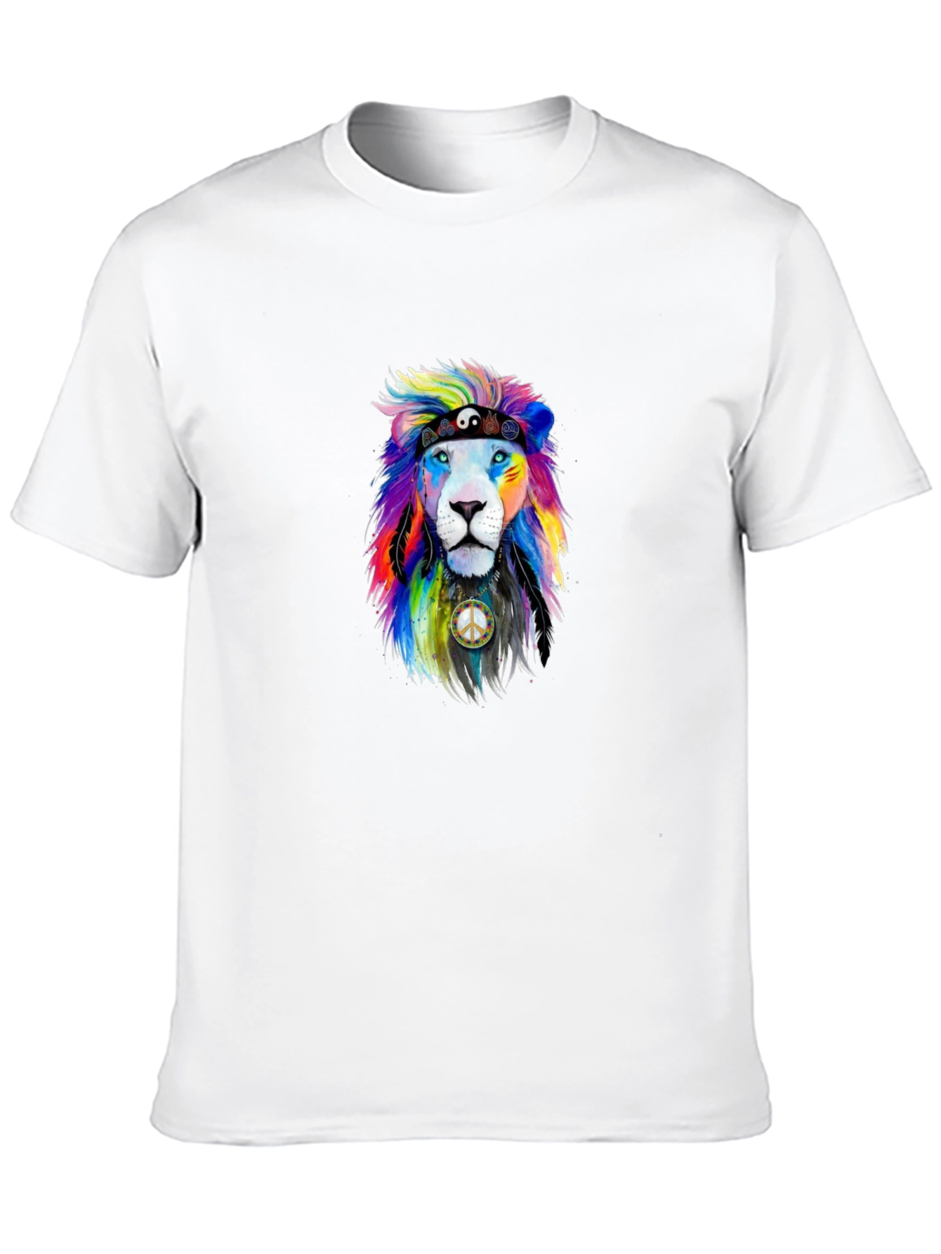 Black Rainbow Lion Peace Sign Graphic Tee view 10