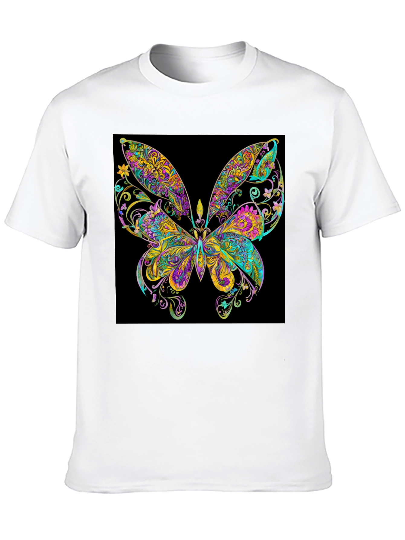 Black Psychedelic Butterfly Graphic Black T-Shirt view 10