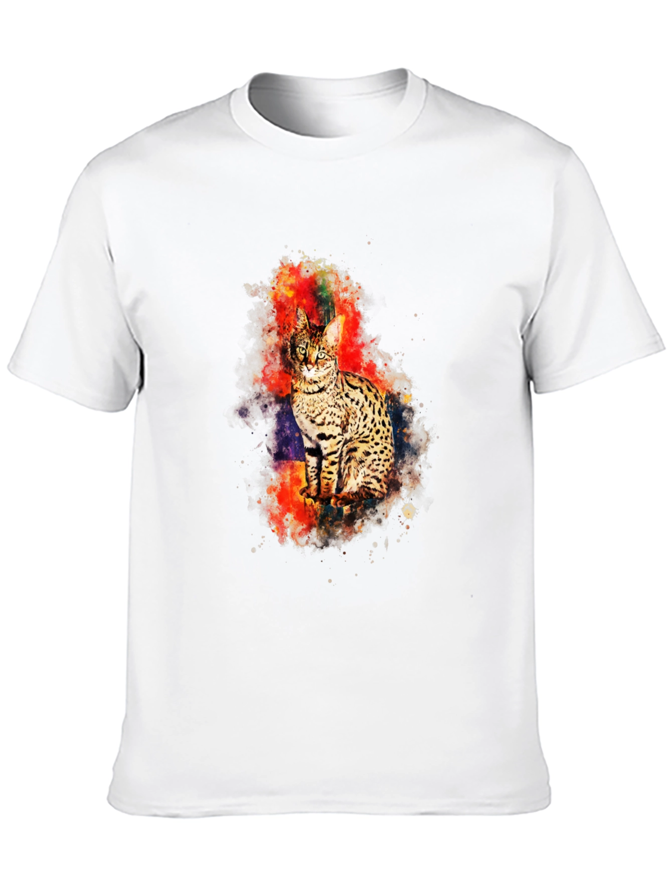 Black Savannah Cat Watercolor Graphic T-Shirt view 10