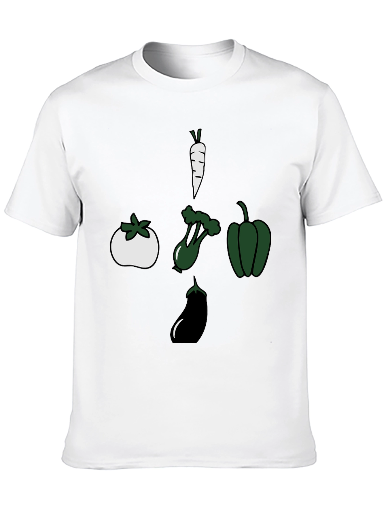 Black Veggie Cross T-Shirt: Carrot, Tomato, Eggplant, Pepper view 10