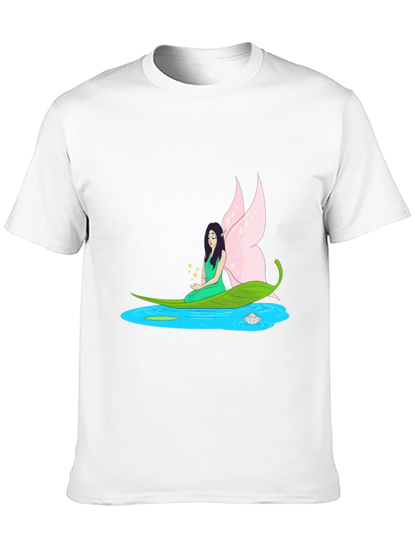 Black Fairy Water Lily Leaf Boat Black T-Shirt view 10