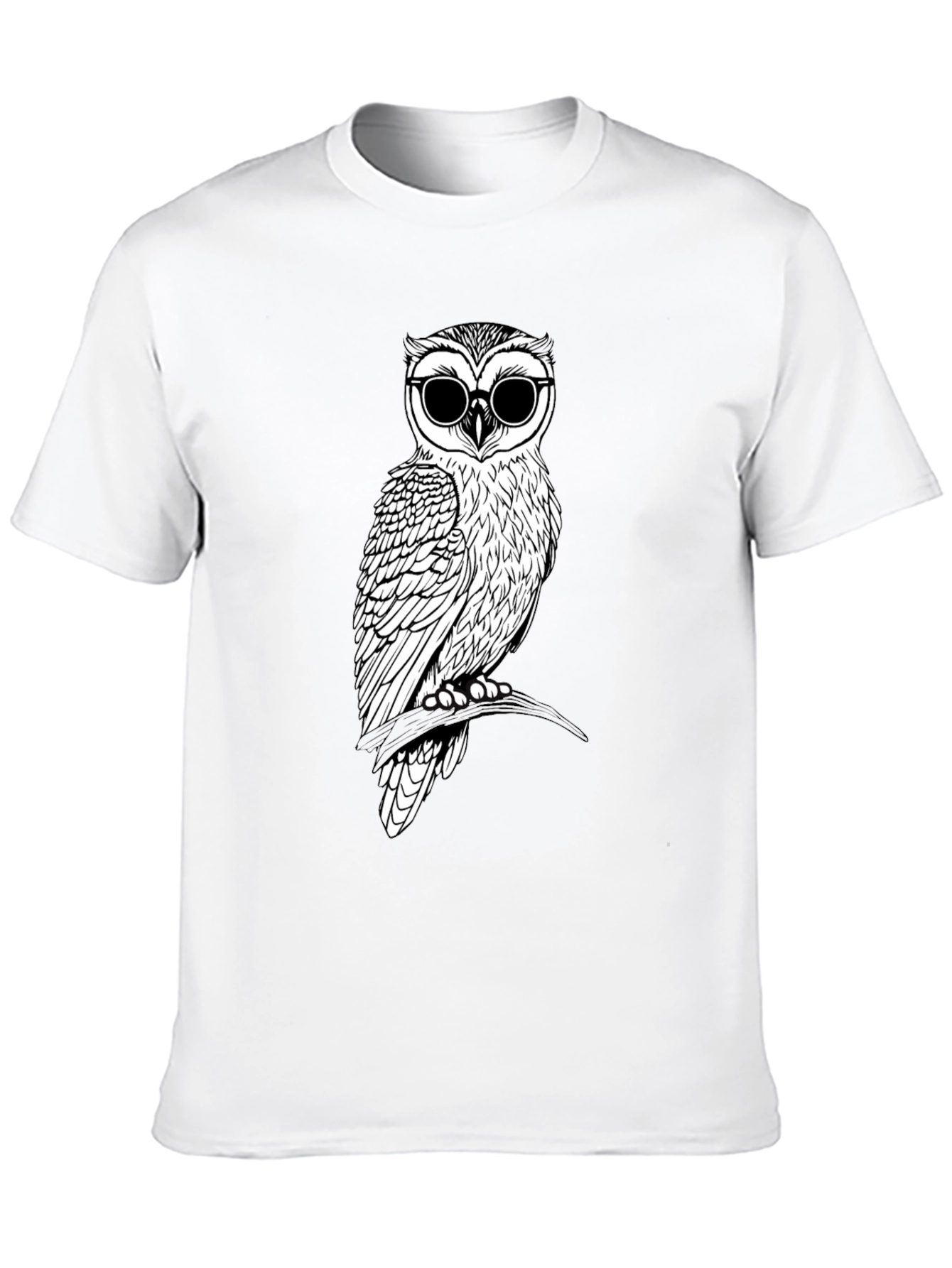 Black Cool Owl Graphic Tee - Black Cotton T-Shirt view 10