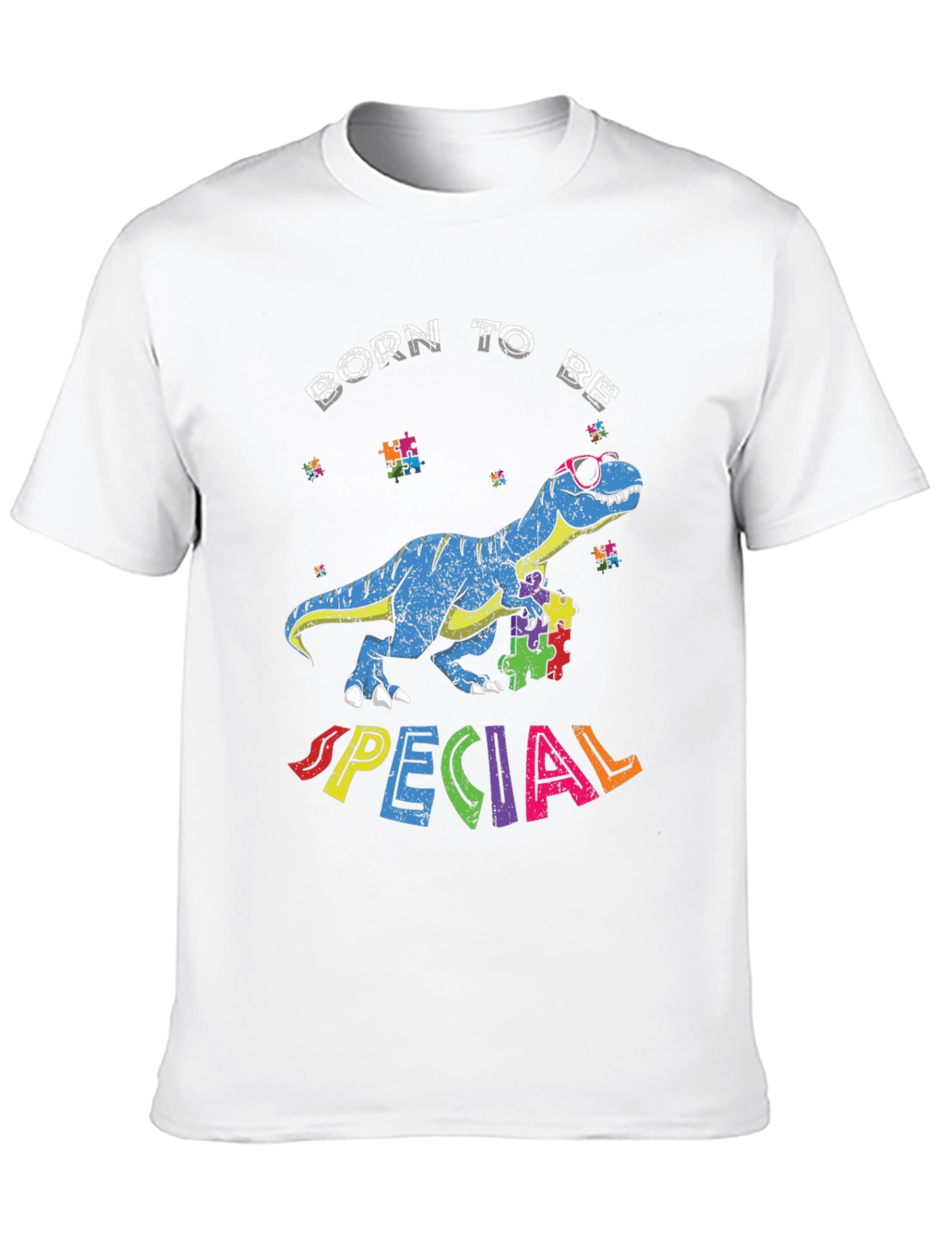 Black Born to Be Special Autism Awareness Dinosaur T-Shirt view 10