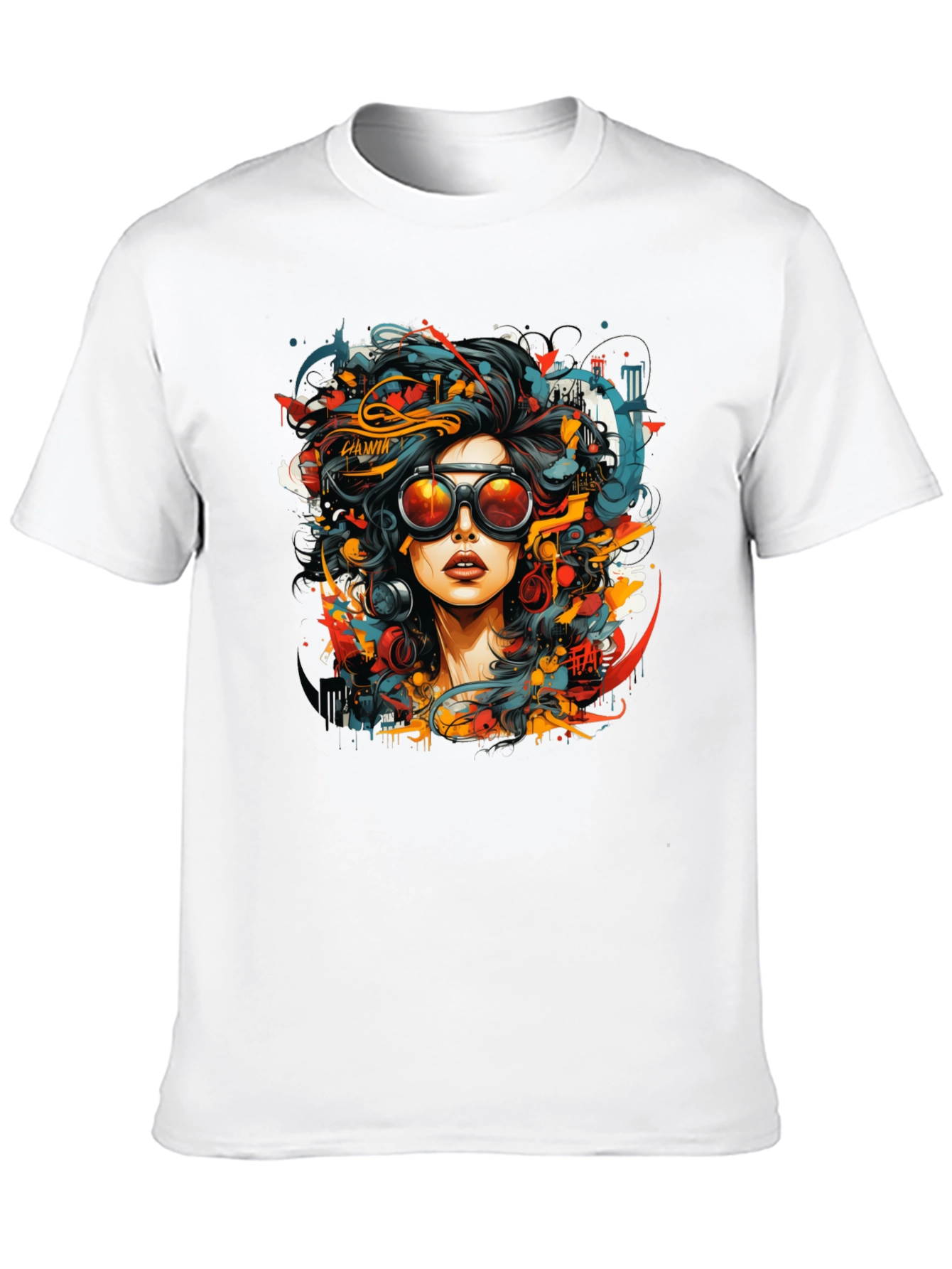 Black Abstract Woman Graphic Tee - Black Cotton T-Shirt view 10