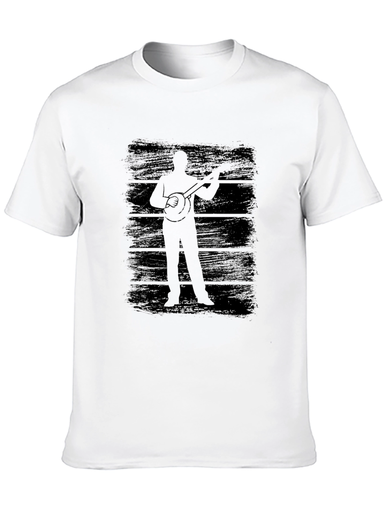 Black Banjo Player Silhouette Graphic Tee - Black Cotton T-Shirt view 10