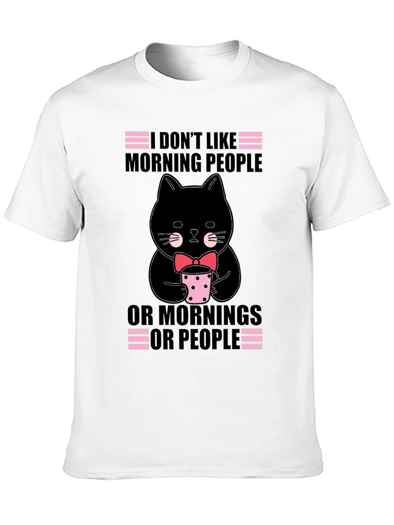 Black Funny Cat T-Shirt - I Don't Like Morning People view 10
