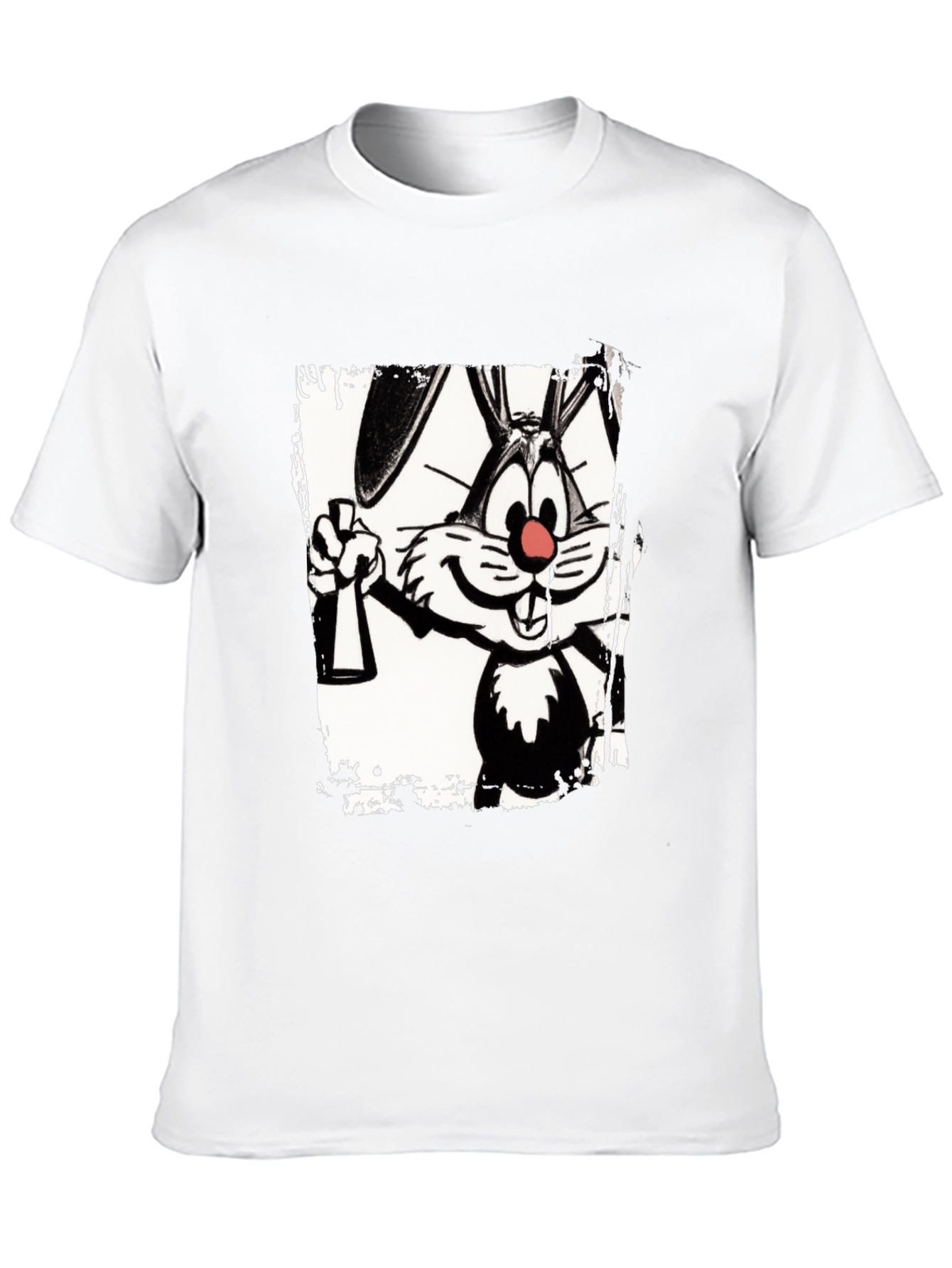 Black Cartoon Rabbit Graphic Black T-Shirt view 10