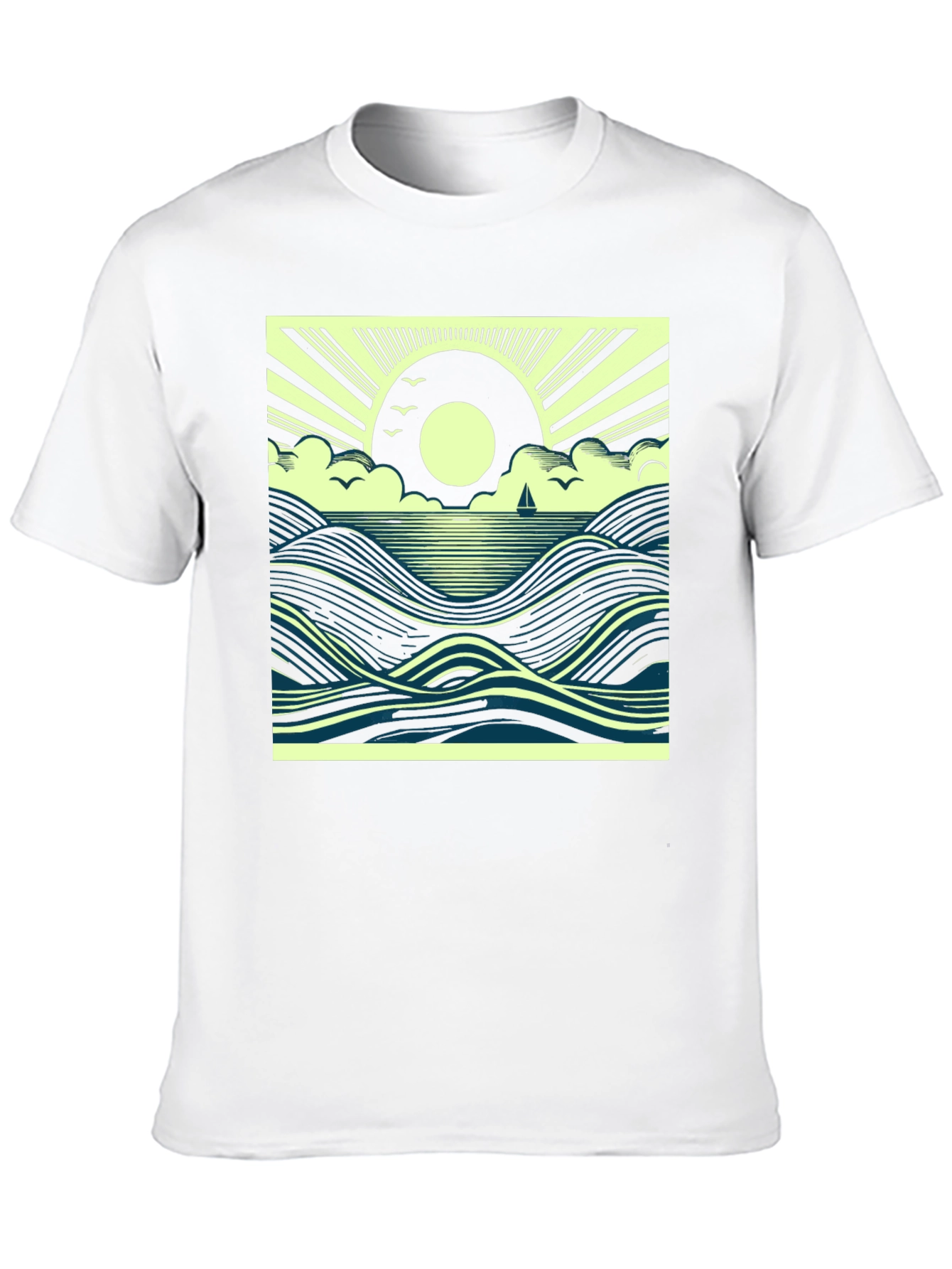 Black Ocean Sunrise Graphic Tee - Black Cotton T-Shirt view 10