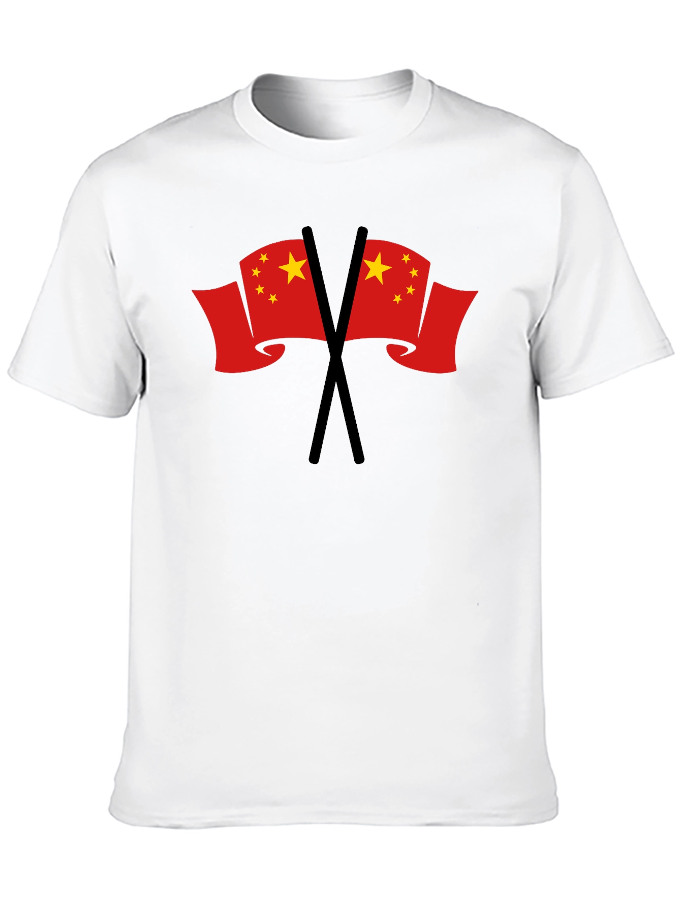 Black China Flag Graphic T-Shirt - Black Crew Neck Tee view 10