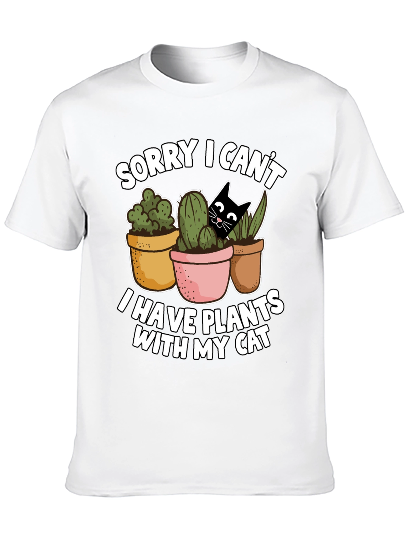 Black Funny Plants and Cat Graphic T-Shirt view 10