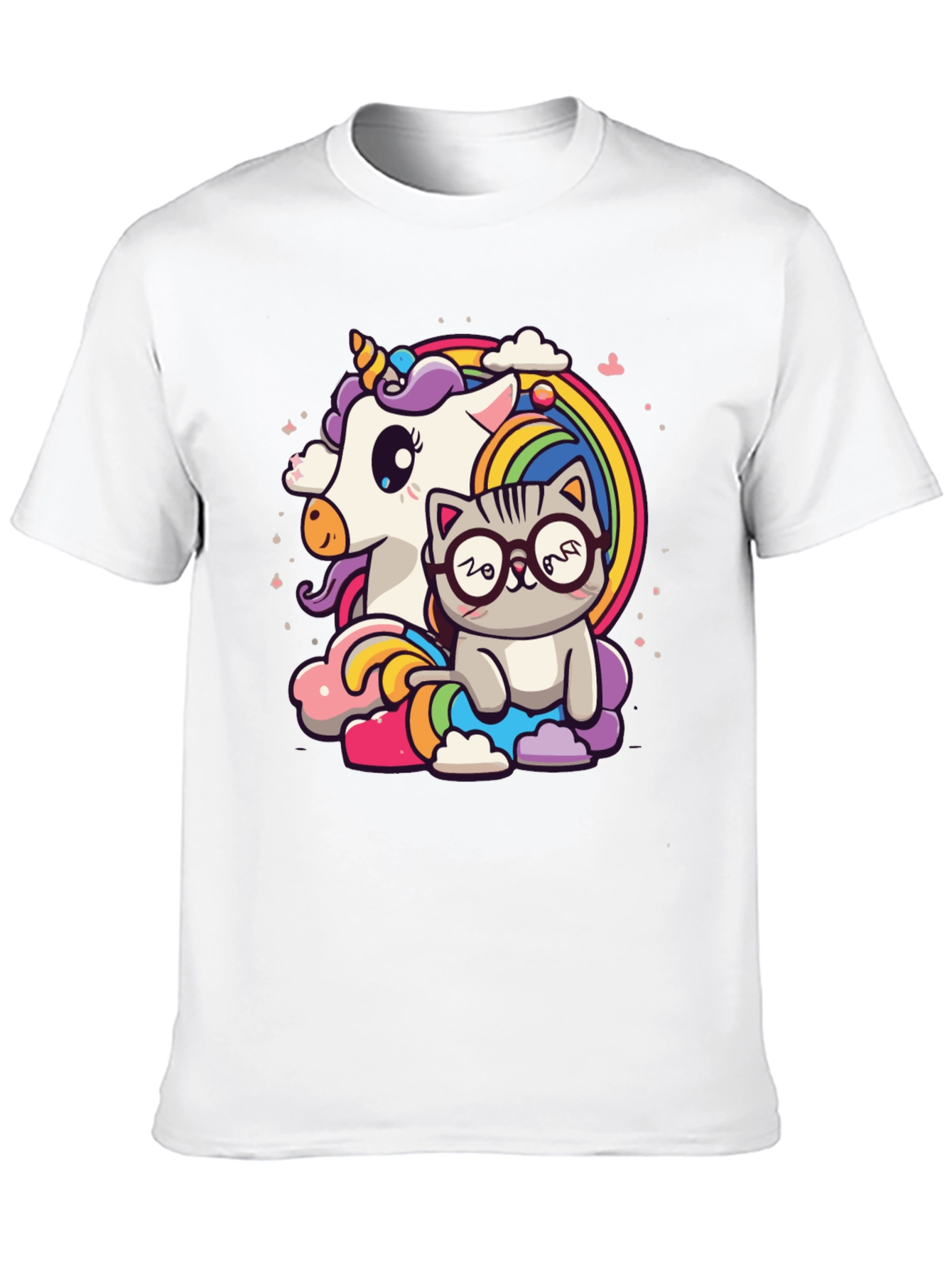 Black Unicorn Cat Rainbow Graphic Tee - Black view 10