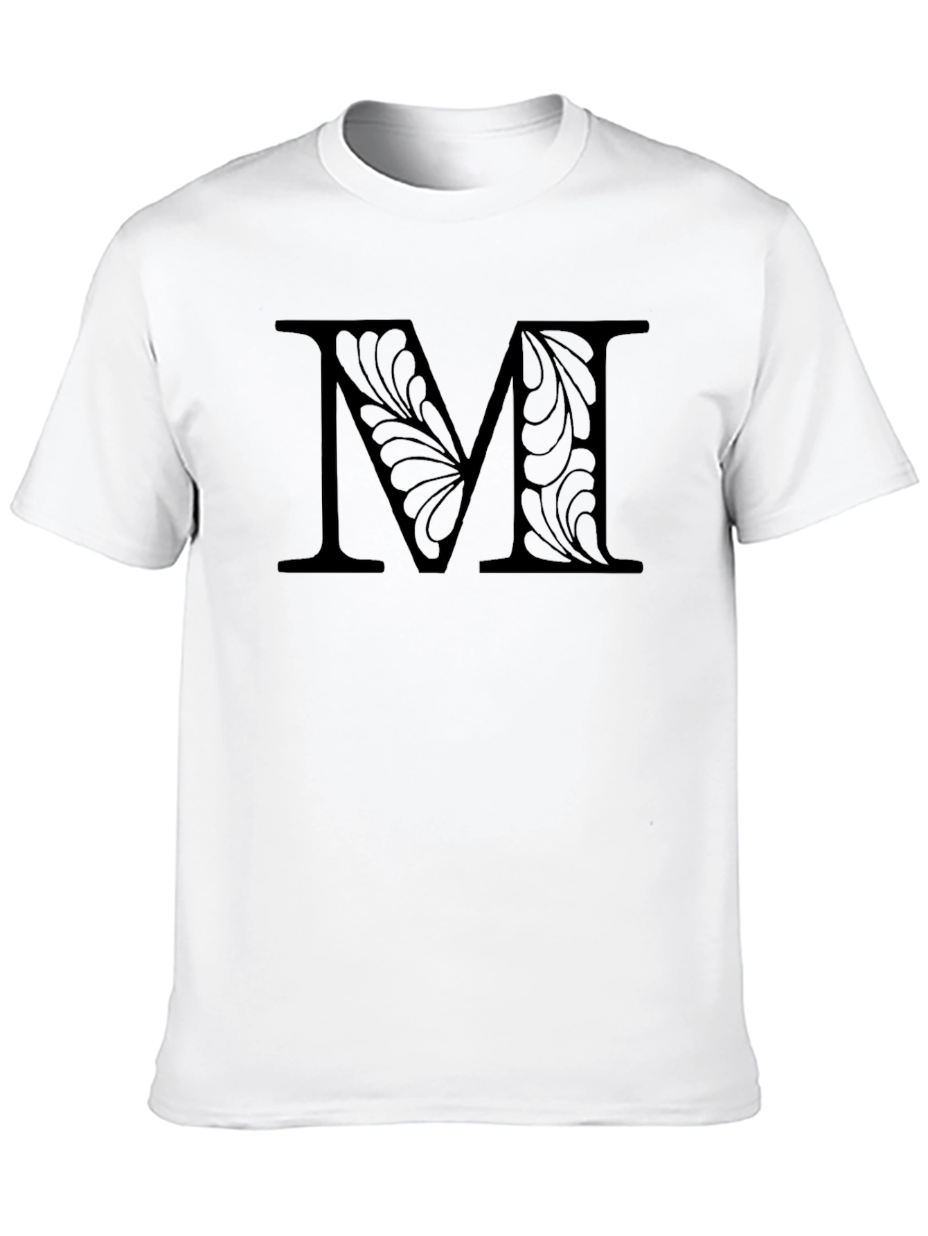 Floral Letter M Black T-Shirt - 10