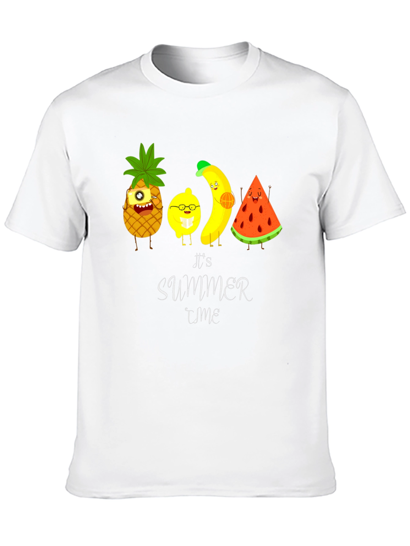 Black It's Summer Time Fruit Cartoon T-Shirt view 10