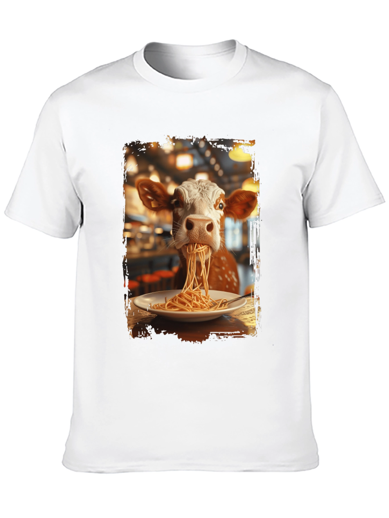 Black Cow Eating Spaghetti Graphic T-Shirt view 10