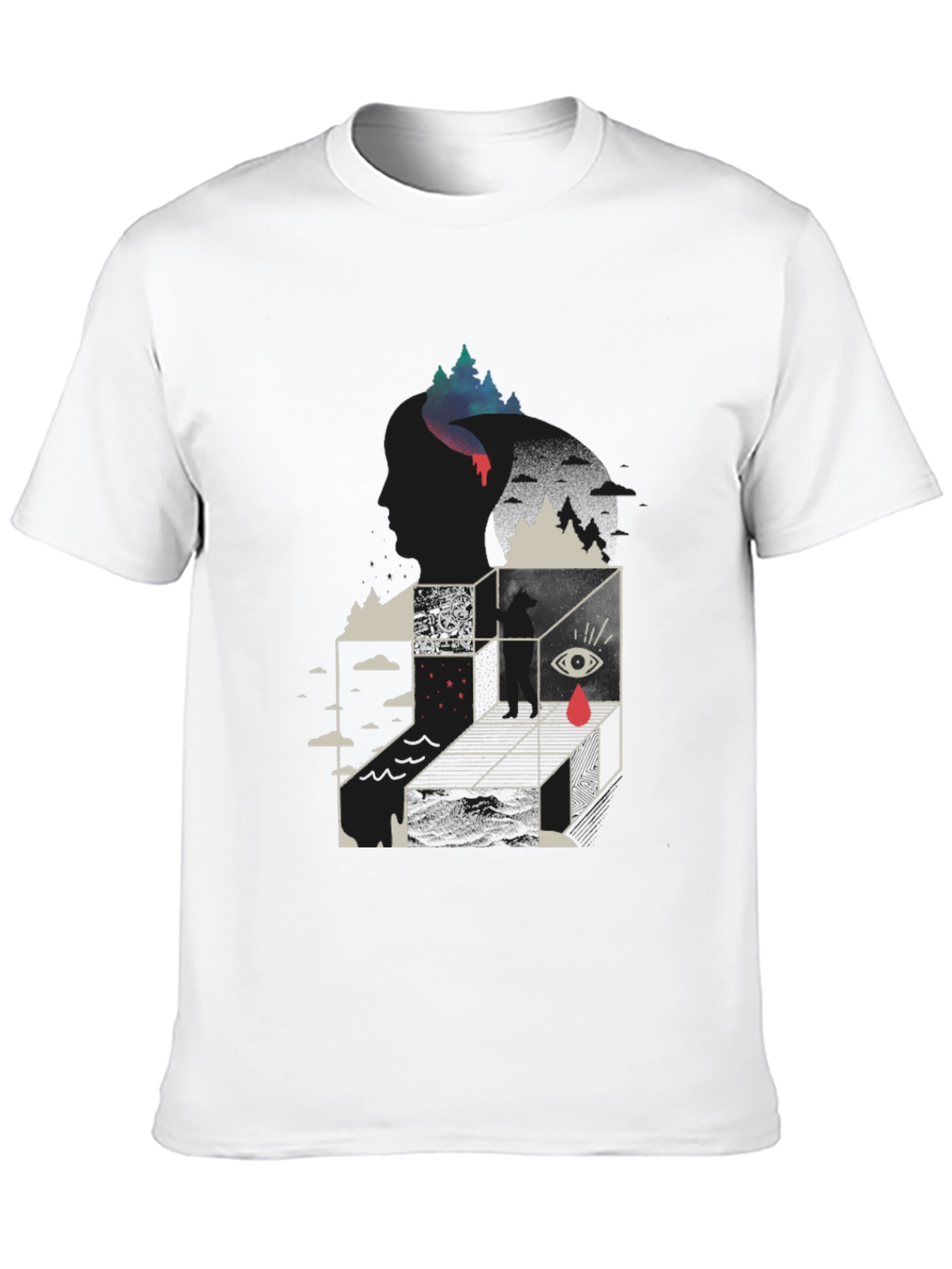 Black Surreal Graphic Tee - Men's Black Cotton Blend T-Shirt view 10