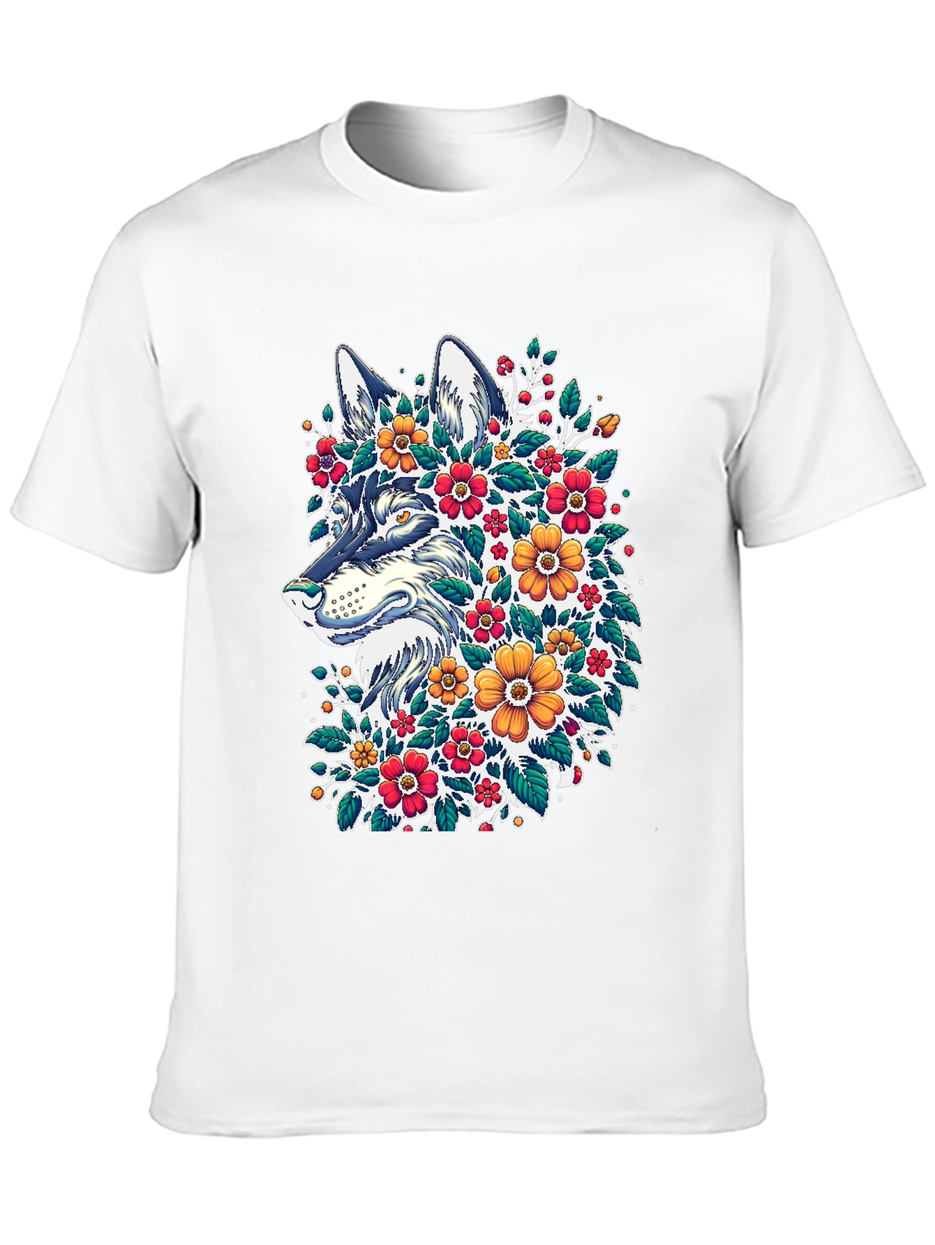 Black Floral Wolf T-Shirt - Artistic Graphic Tee view 10