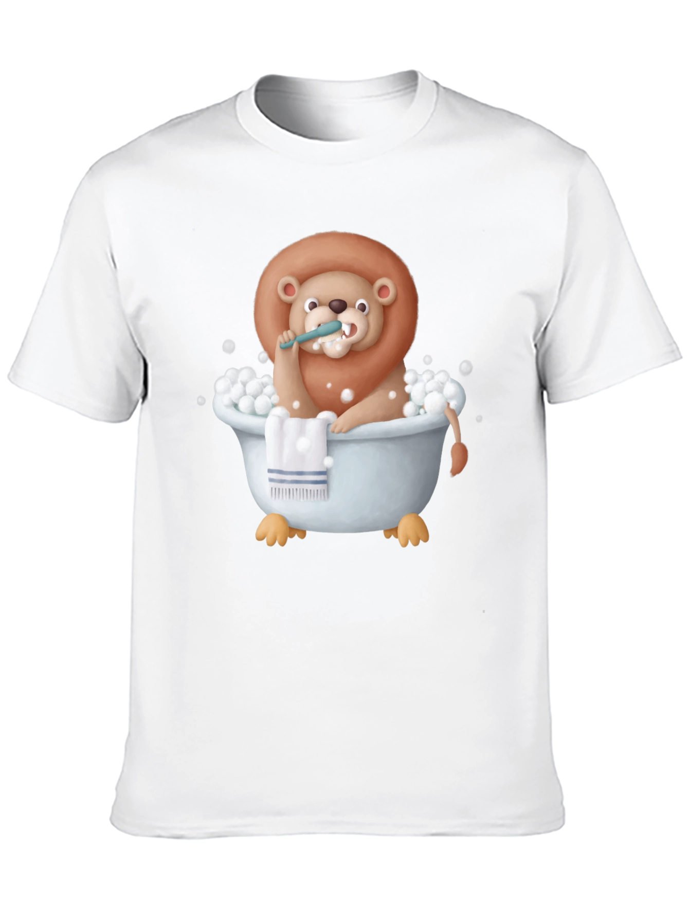 Black Funny Lion in Bathtub Graphic T-Shirt view 10