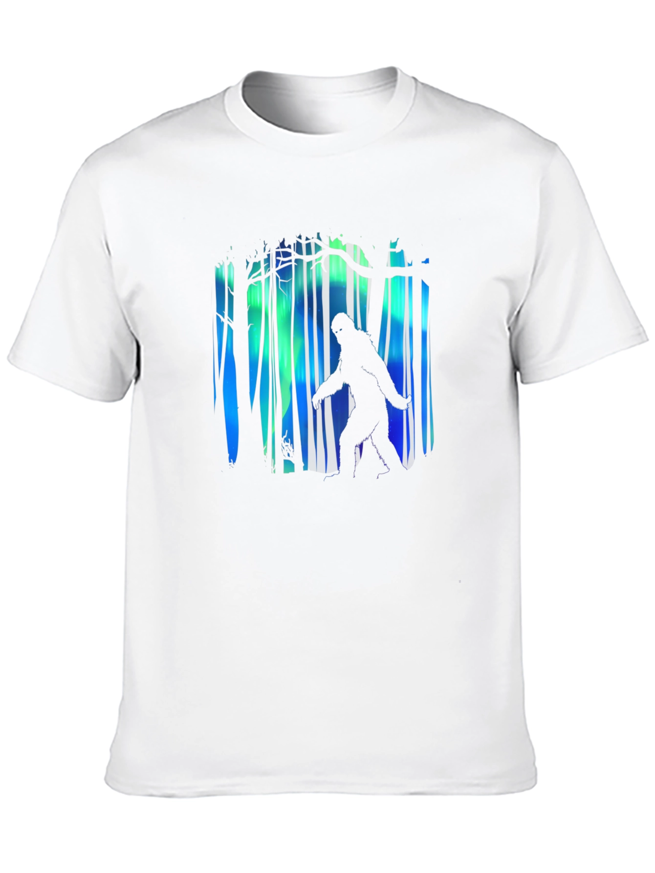 Black Bigfoot Aurora Borealis Men's Black T-Shirt view 10