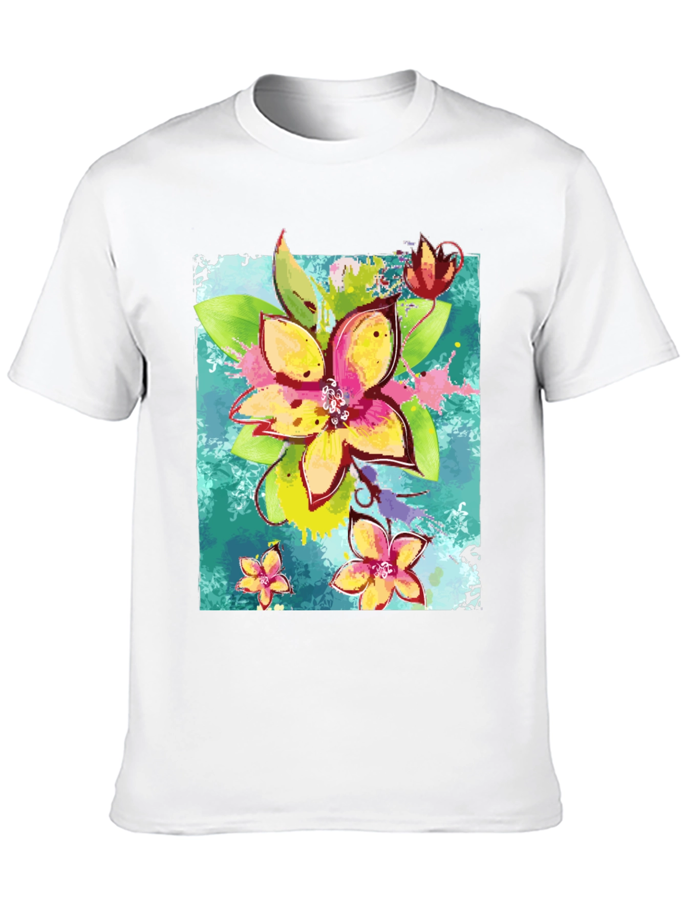 Black Floral Print Men's Black T-Shirt view 10