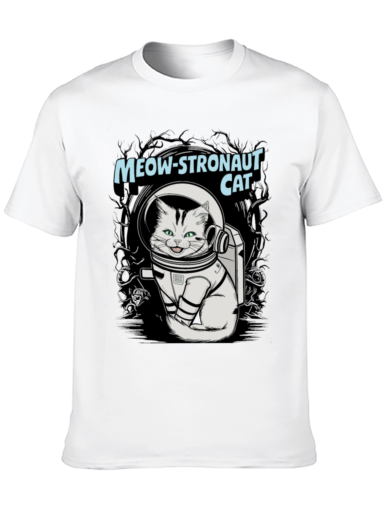 Black Meow-stronaut Cat Graphic T-Shirt - Space Adventure Tee view 10