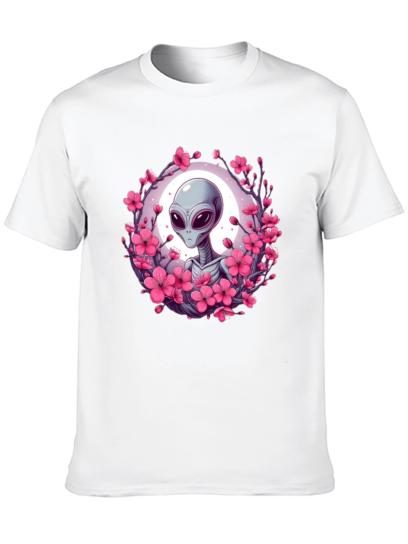 Black Alien in Cherry Blossoms Graphic Tee - Black view 10