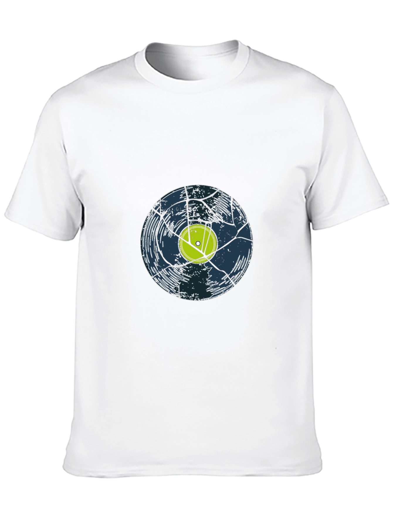 Black Cracked Vinyl Record Graphic Tee - Black Cotton Casual Shirt view 10