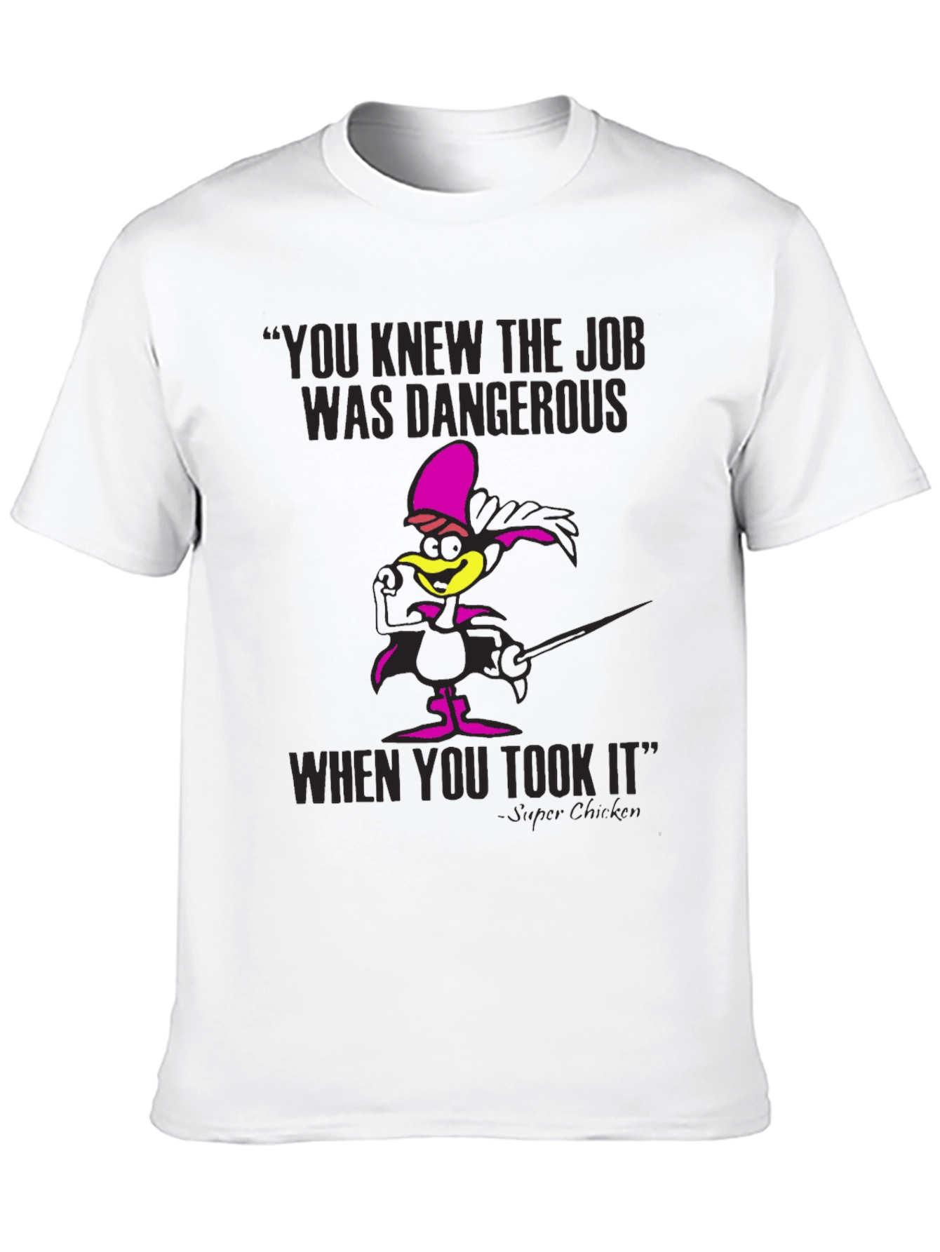 Super Chicken T-Shirt Dangerous Job Funny Cartoon Tee - 10