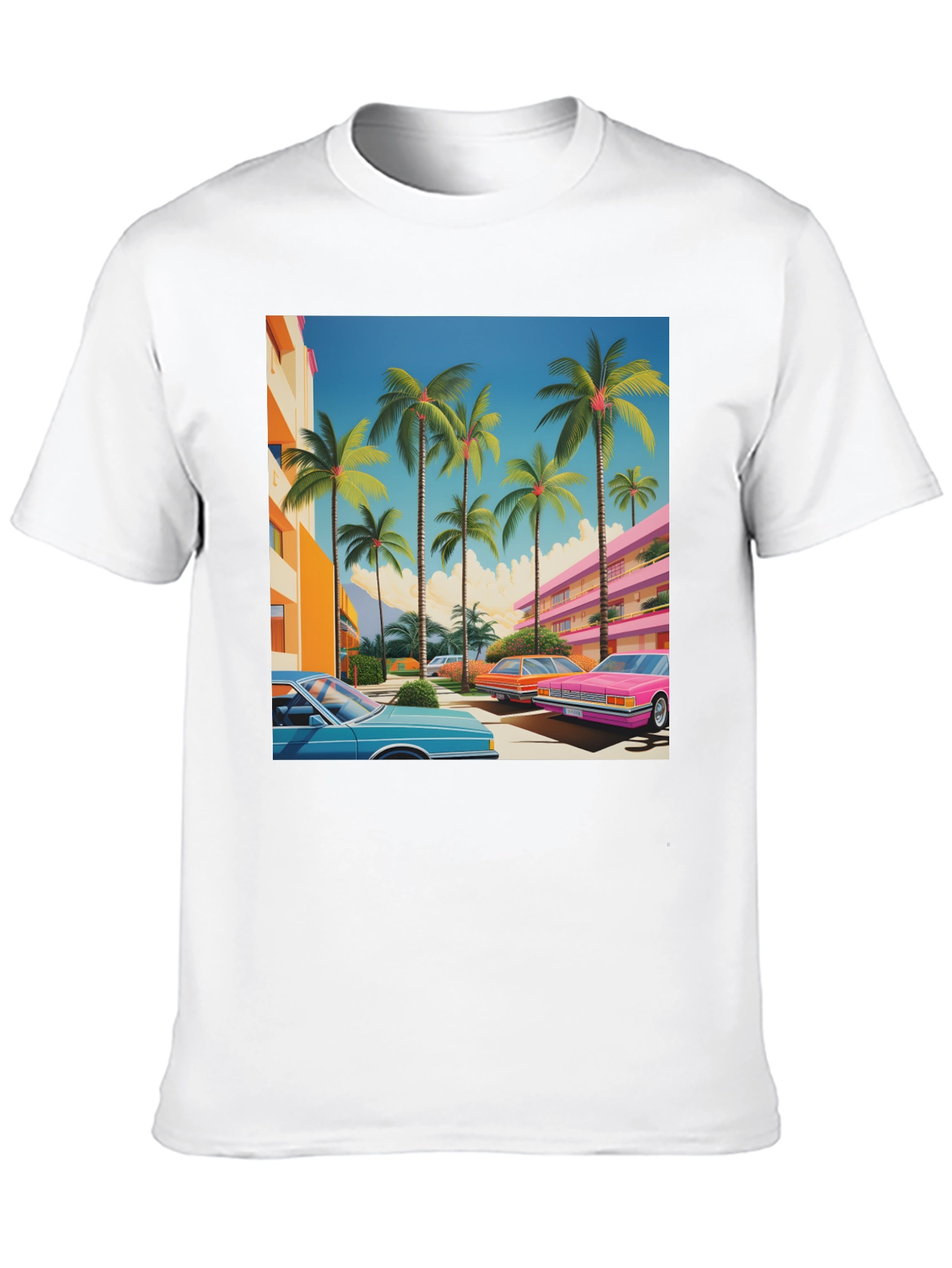 Black Retro Miami Palm Tree Cars T-Shirt view 10