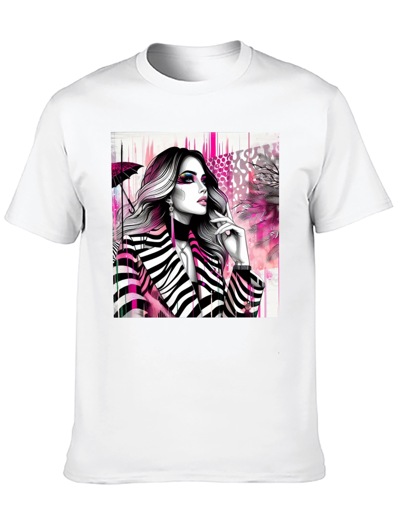 Black Stylish Woman Zebra Print Tee - Modern Streetwear view 10