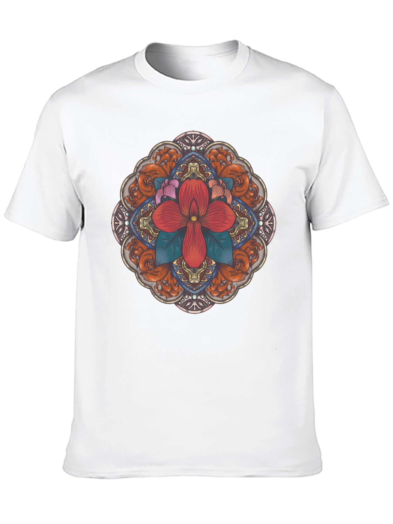 Black Floral Mandala Black T-Shirt view 10