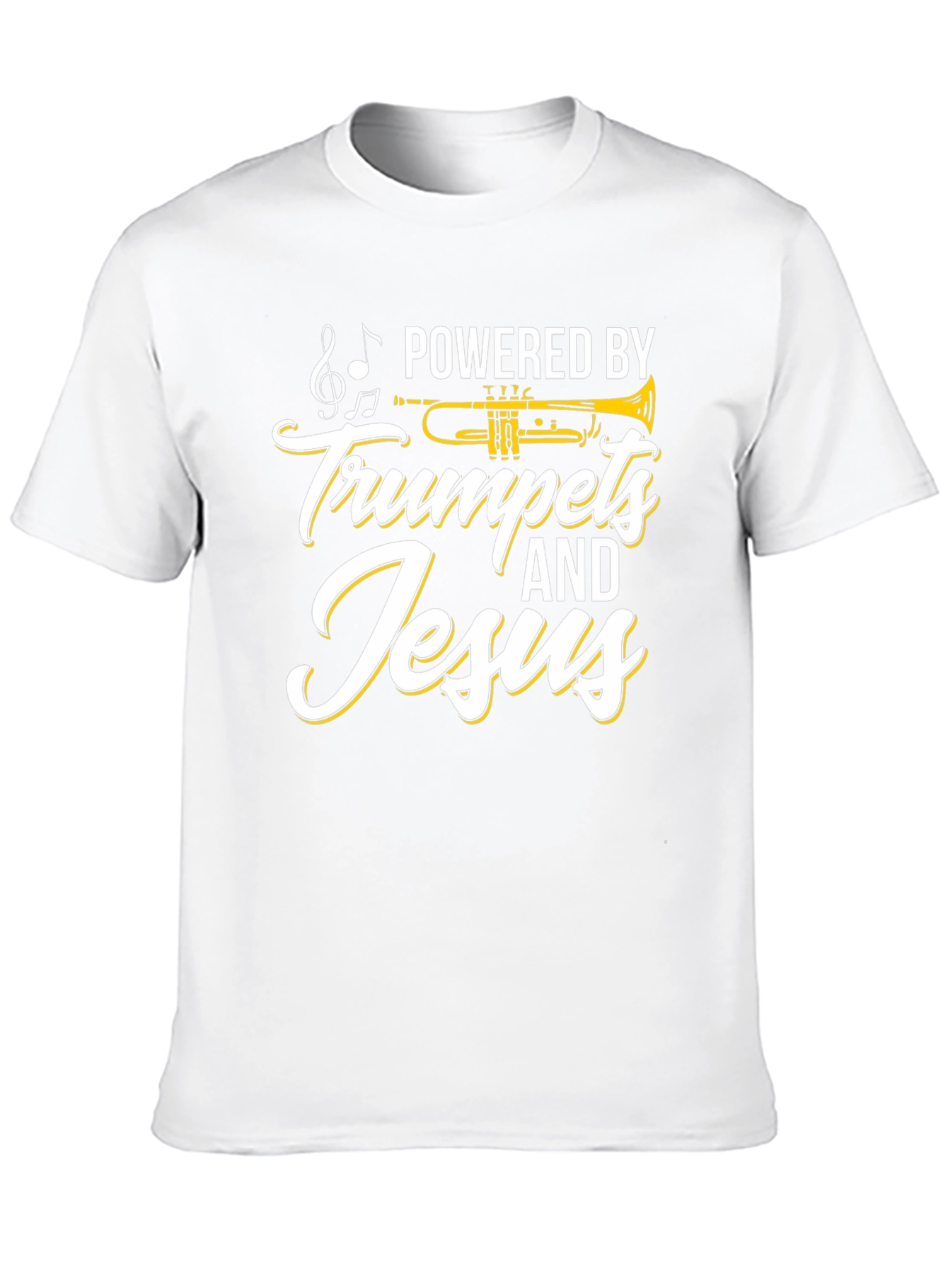 Black Powered by Trumpets & Jesus Black T-Shirt view 10