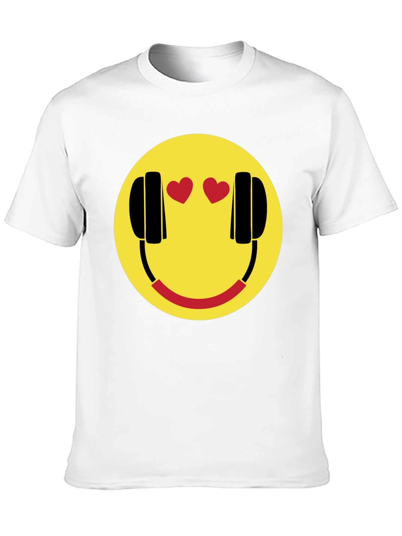 Black Smiley Face with Headphone Hearts T-Shirt view 10