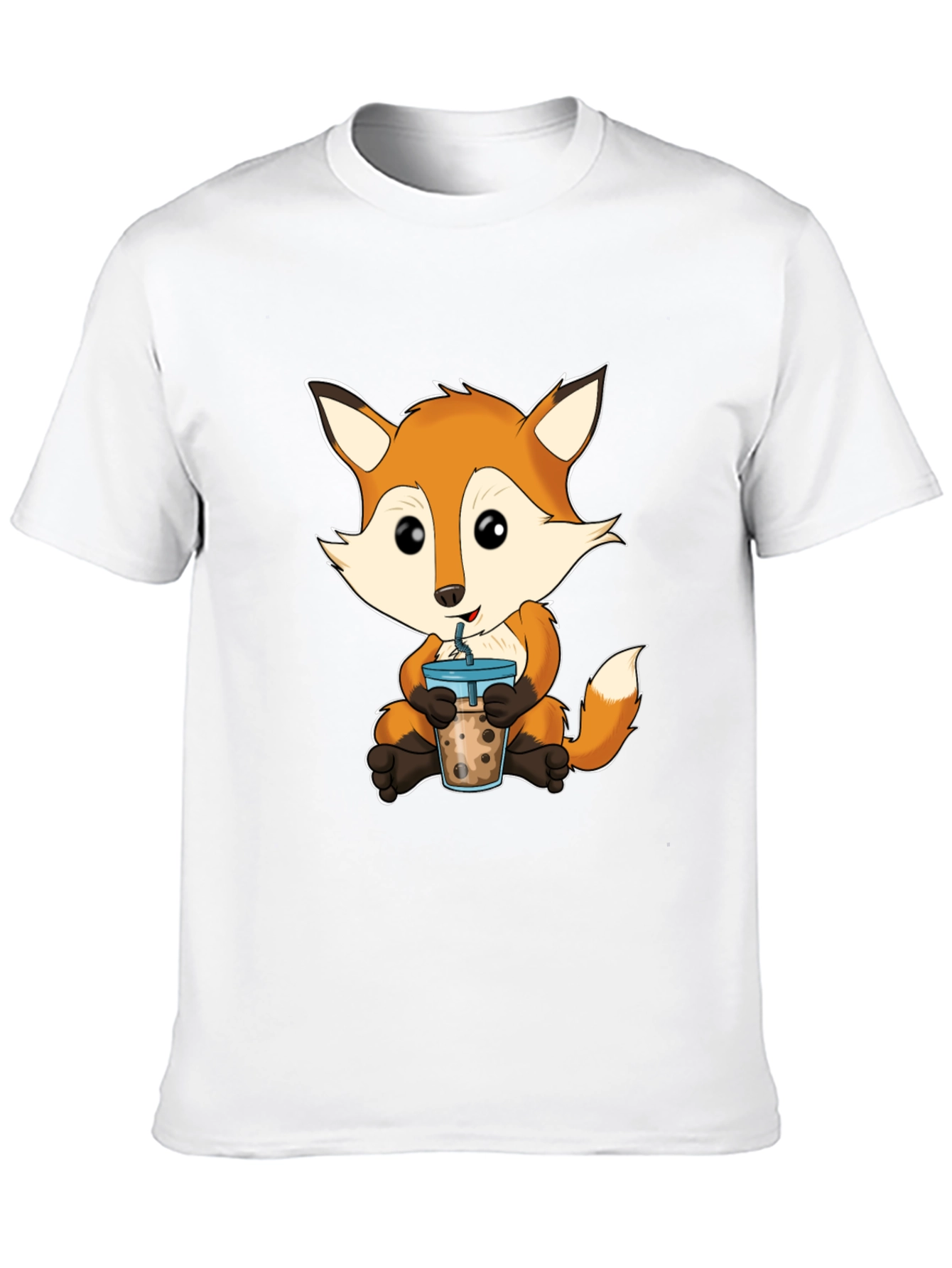 Black Cute Fox Boba Tea Graphic T-Shirt view 10