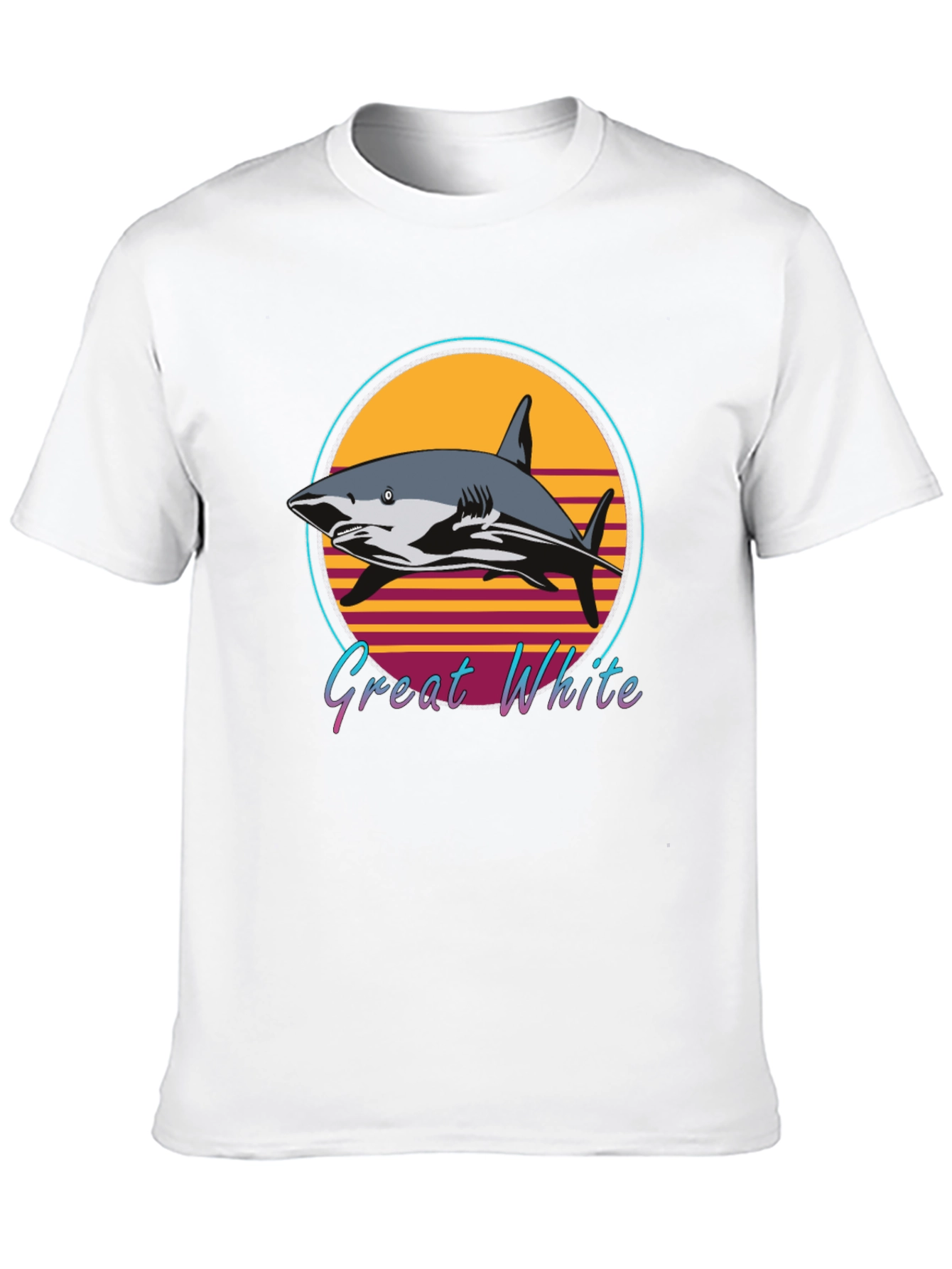 Black Great White Shark Retro Style T-Shirt view 10