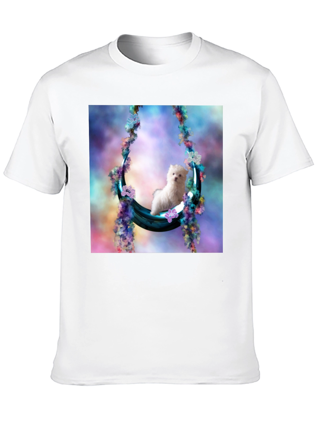 Black Cute Puppy in Floral Swing Black T-Shirt view 10