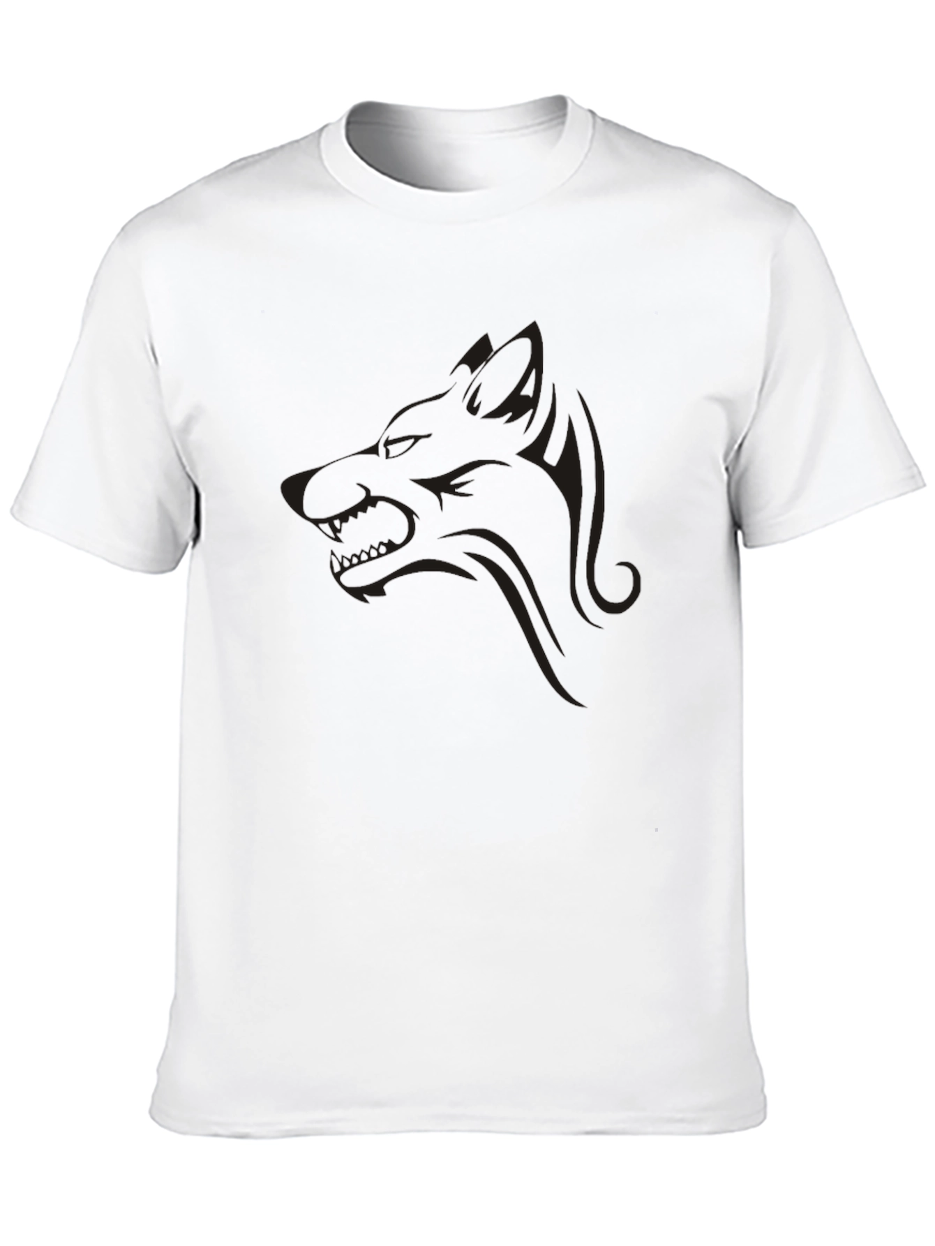 Black Men's Black Graphic Tee - Wolf Design view 10