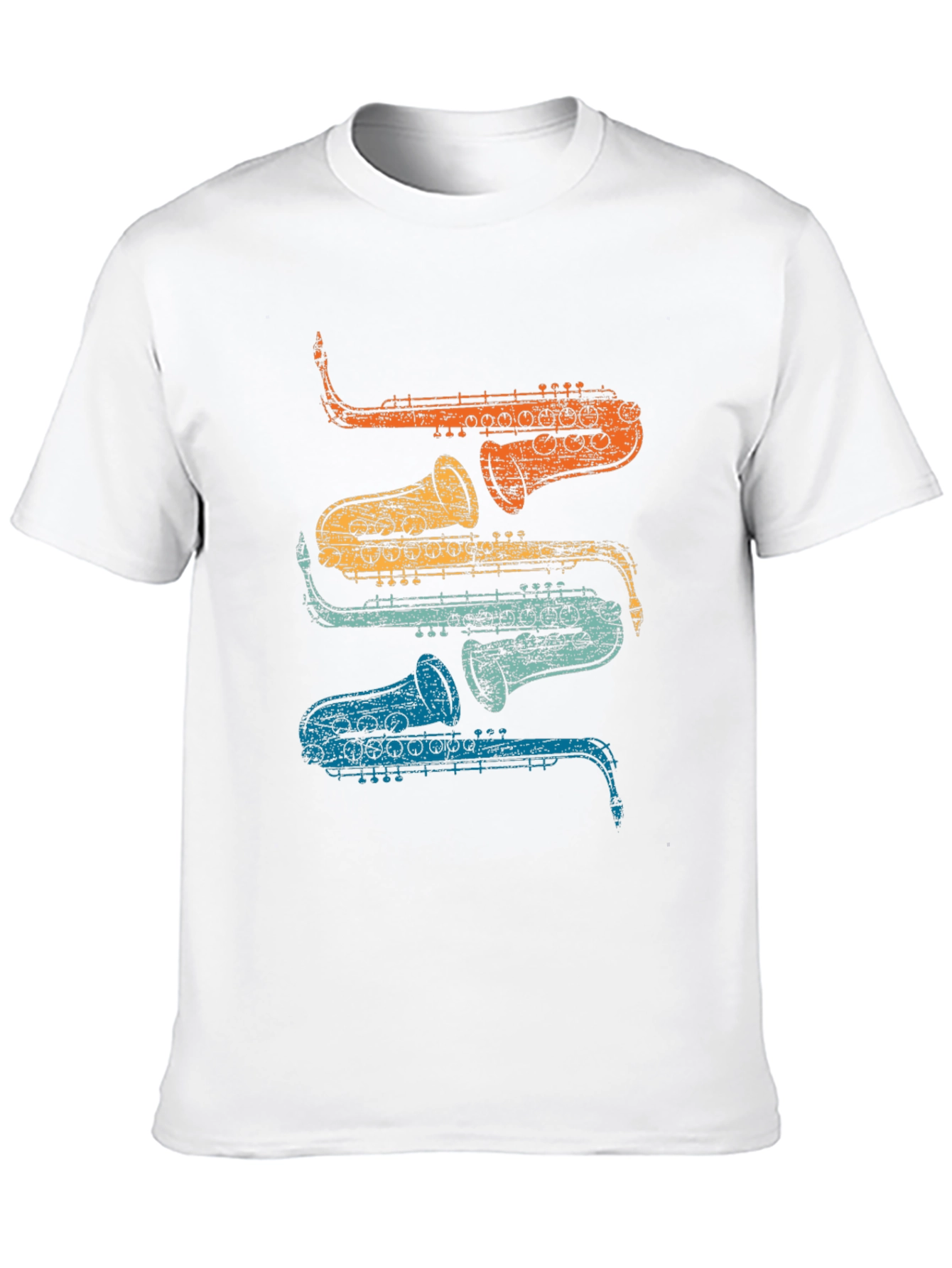 Black Retro Saxophone Stacked T-Shirt - Cool Musician Tee view 10