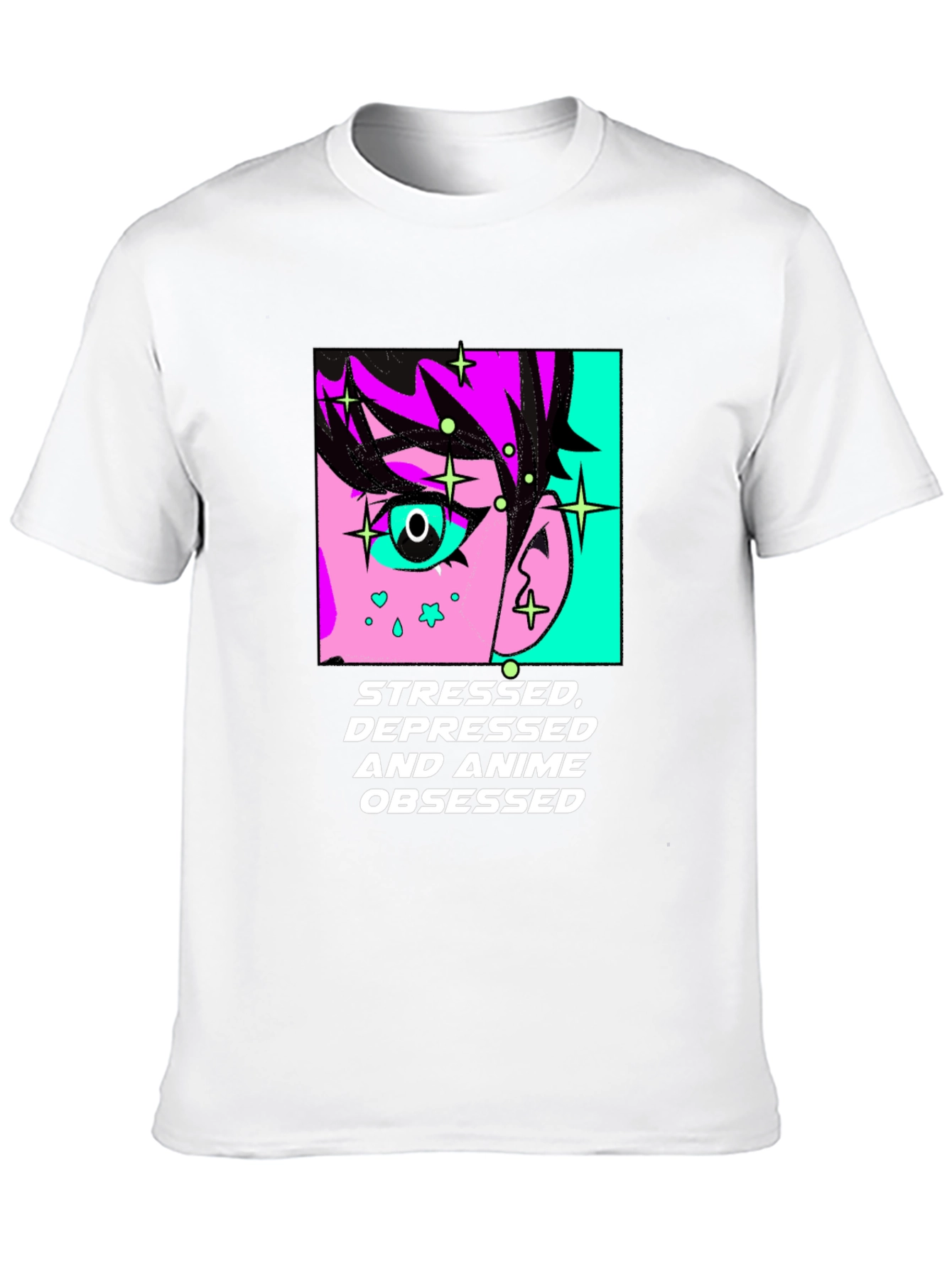 Black Stressed Depressed Anime Obsessed Black T-Shirt view 10