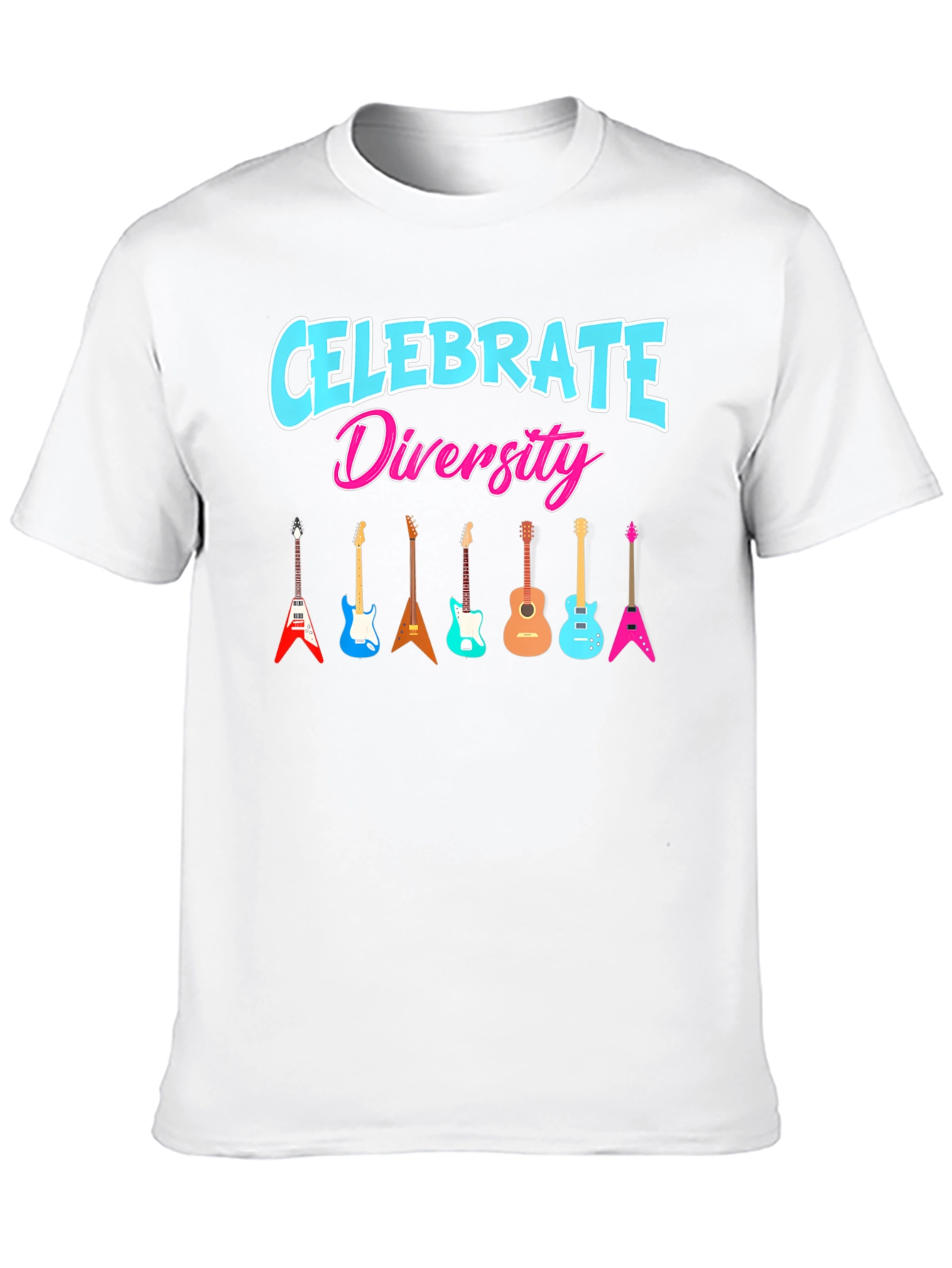 Black Celebrate Diversity Guitar Graphic T-Shirt view 10