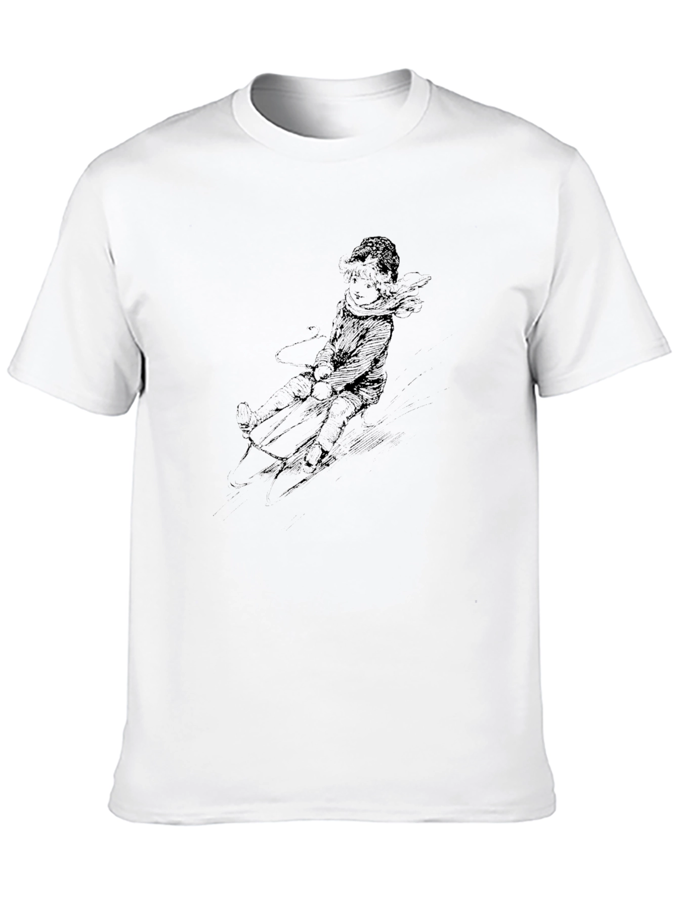 Black Black T-Shirt with Winter Sledding Print view 10