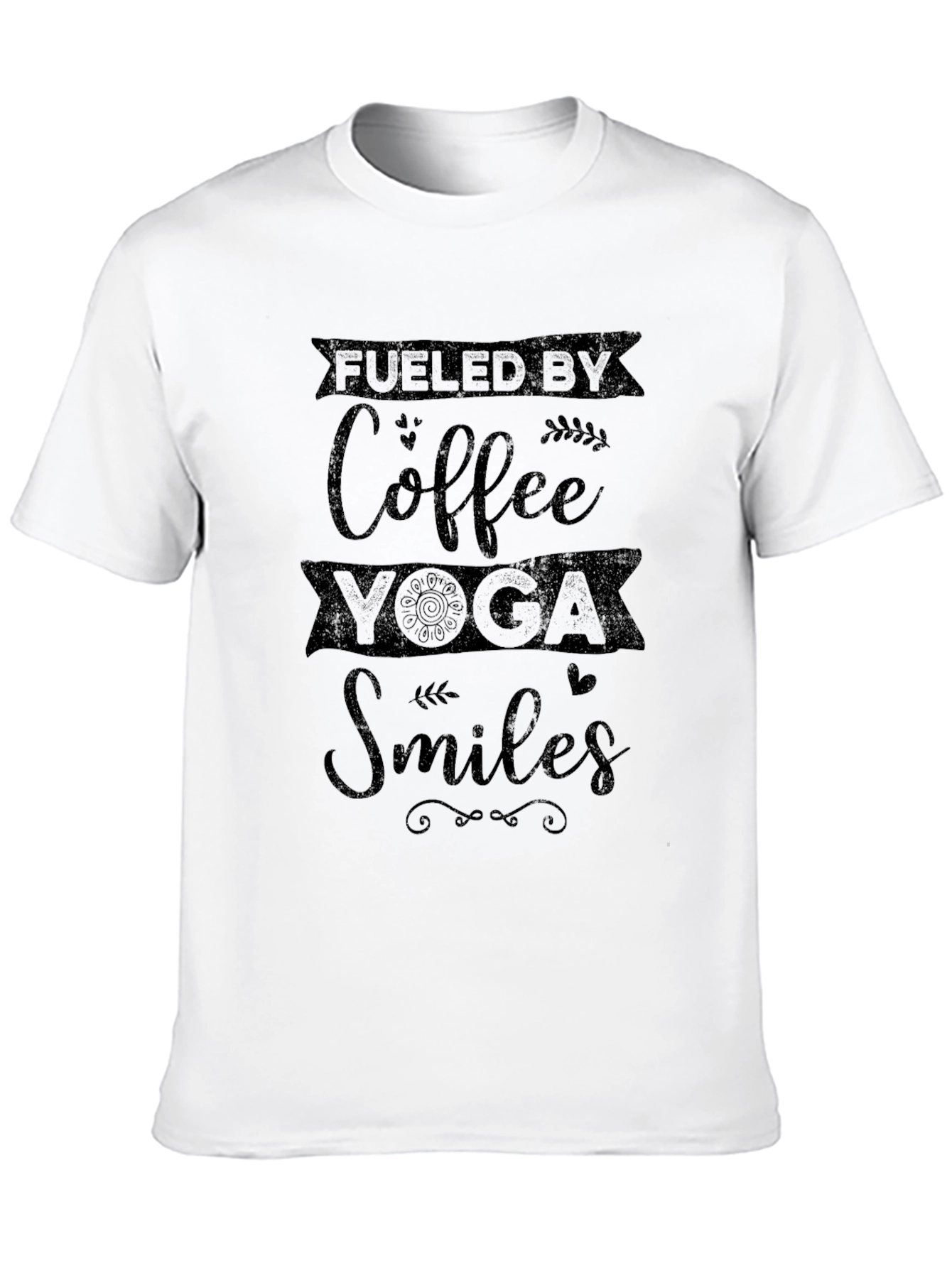 Black Fueled by Coffee, Yoga, Smiles Black T-Shirt view 10