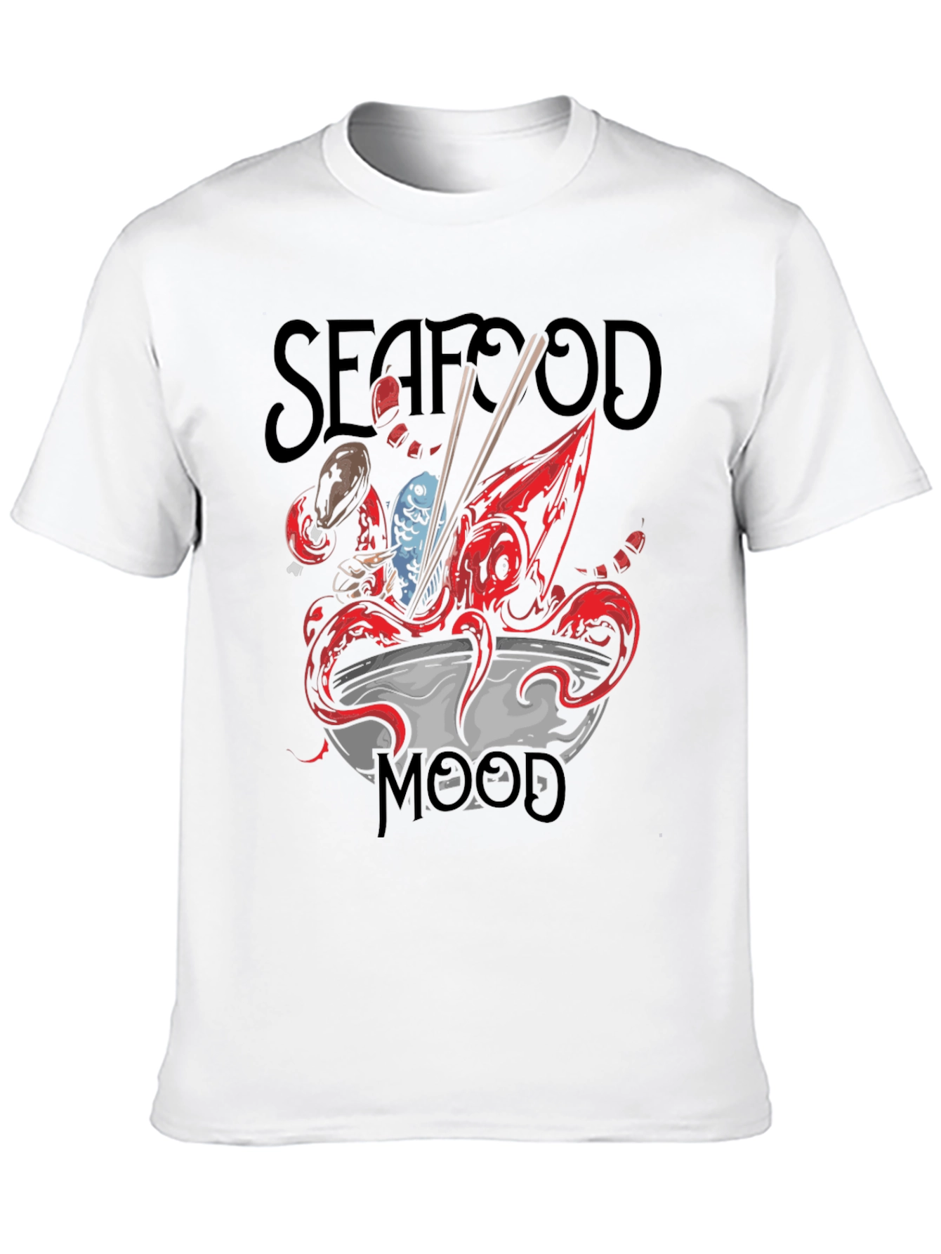 Black Seafood Mood Graphic Tee - Unique Octopus Ramen Design view 10