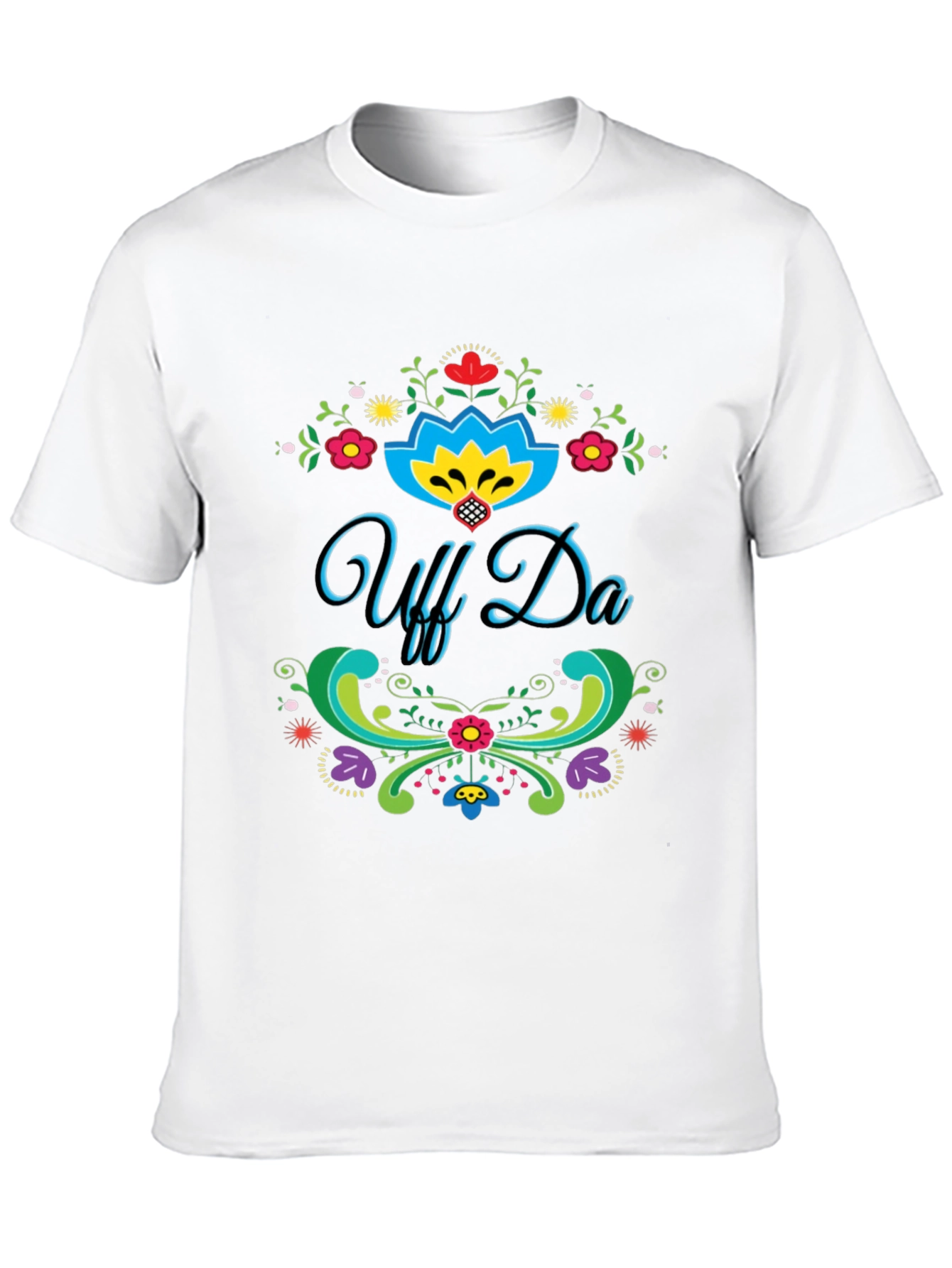 Black Uff Da! Graphic T-Shirt - Colorful Floral Design view 10