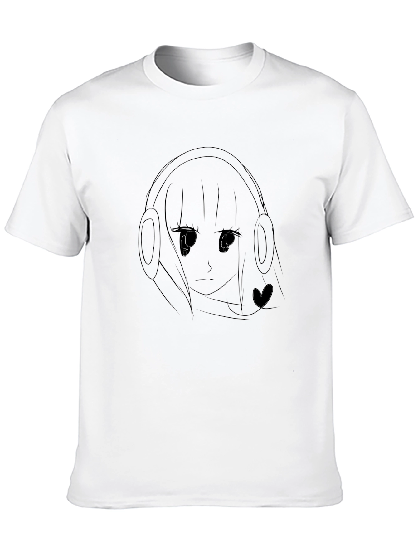 Black Anime Girl Headphones Black T-Shirt view 10