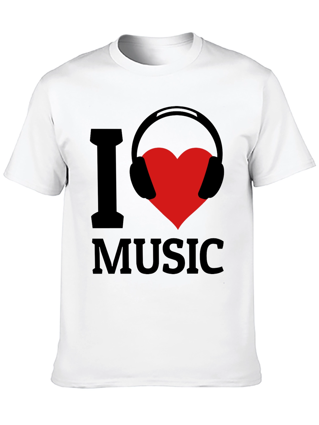 Black I Love Music T-Shirt - Heart Headphones Graphic Tee view 10