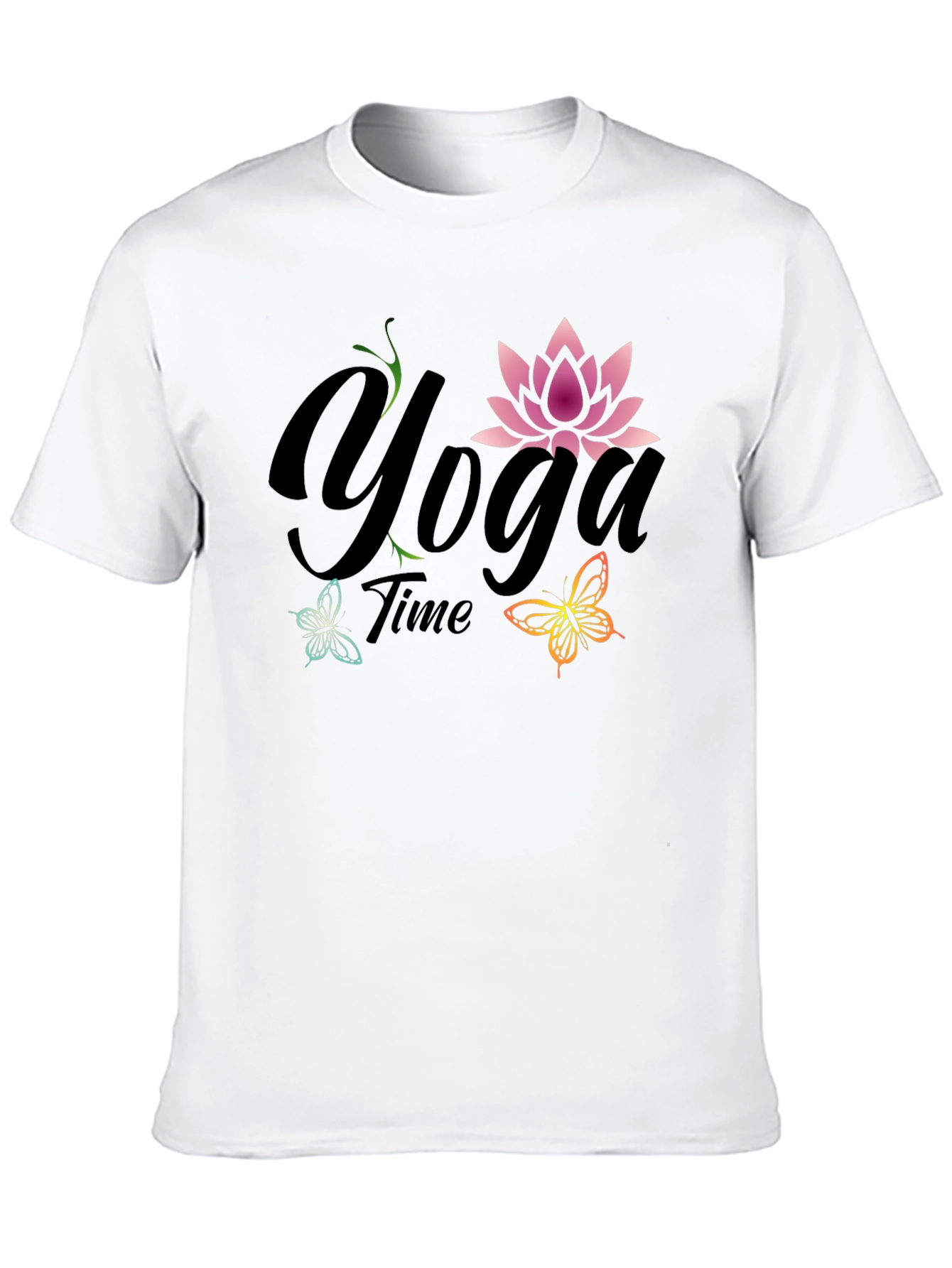 Black Yoga Time T-Shirt - Lotus Flower Butterfly Tee view 10