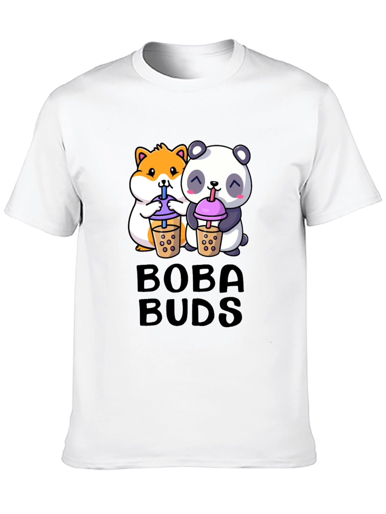 Black Boba Buds Graphic Tee - Cute Panda & Hamster Boba Design view 10