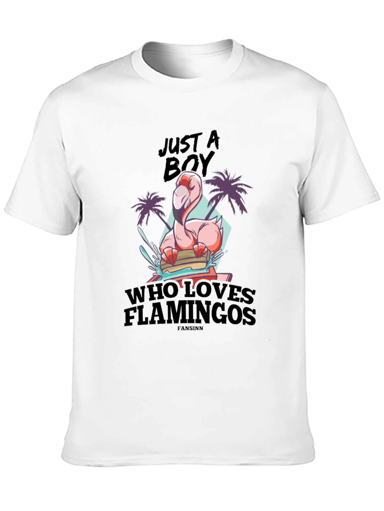 Black Just A Boy Who Loves Flamingos Black T-Shirt view 10