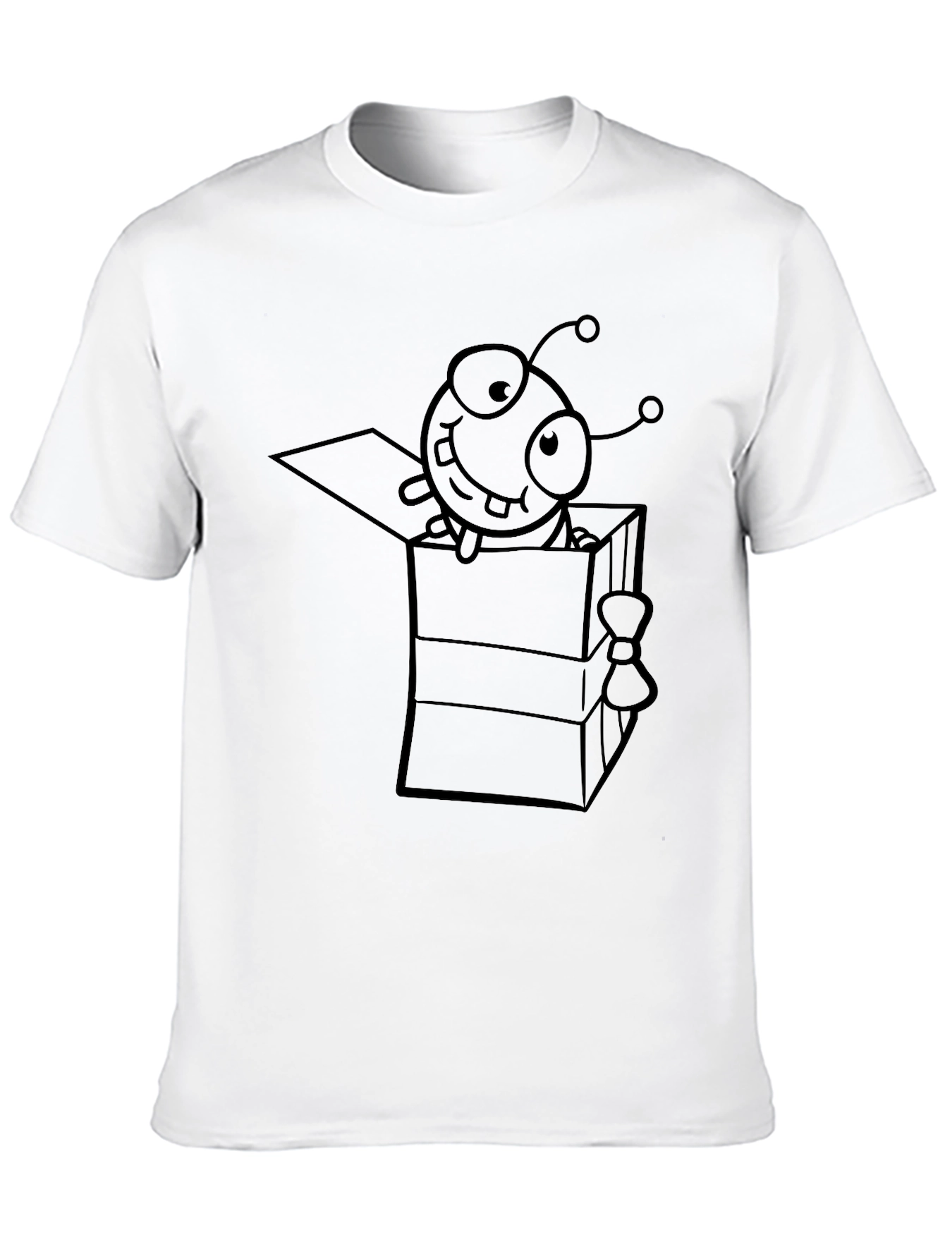 Black Cartoon Alien in a Box Graphic Tee - Black Cotton Casual T-Shirt view 10