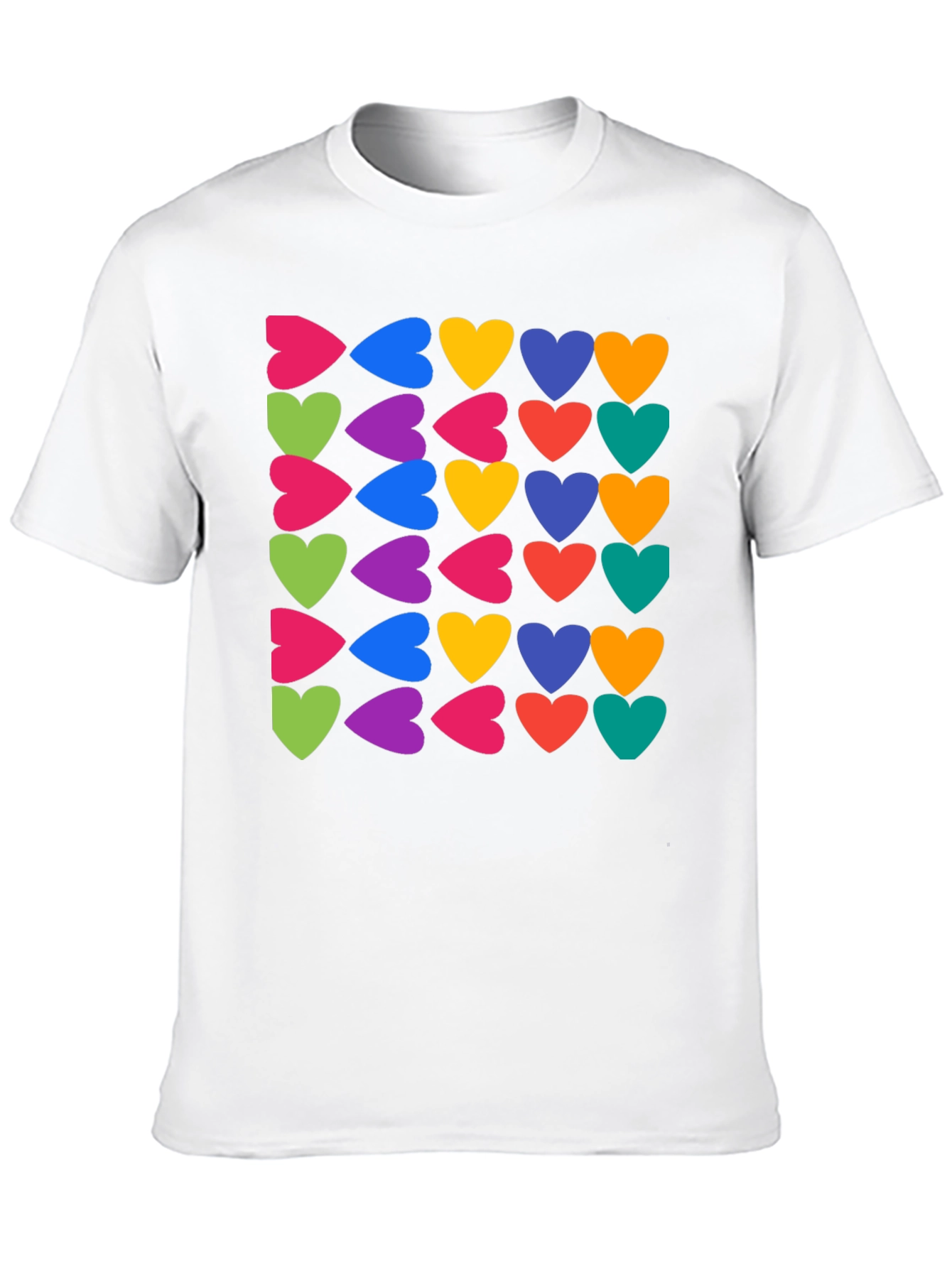 Black Colorful Hearts Pattern Black T-Shirt view 10